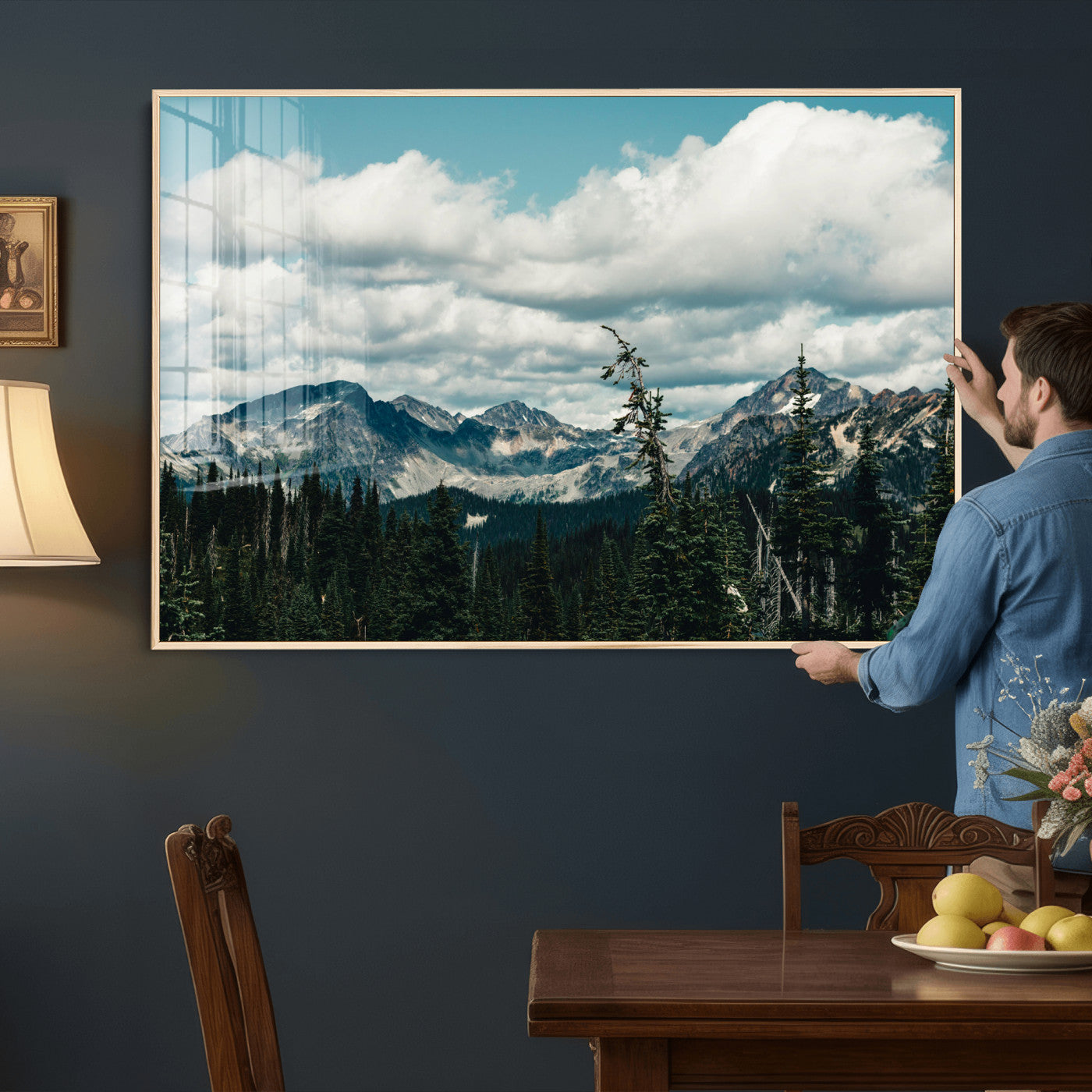 30416773-MGV-CV-36X24 - Mountain Forest Wall Art Canvas Print, Alpine Pine Tree Landscape Photography, Scenic Wilderness Mountain View, Nature Wall Decor