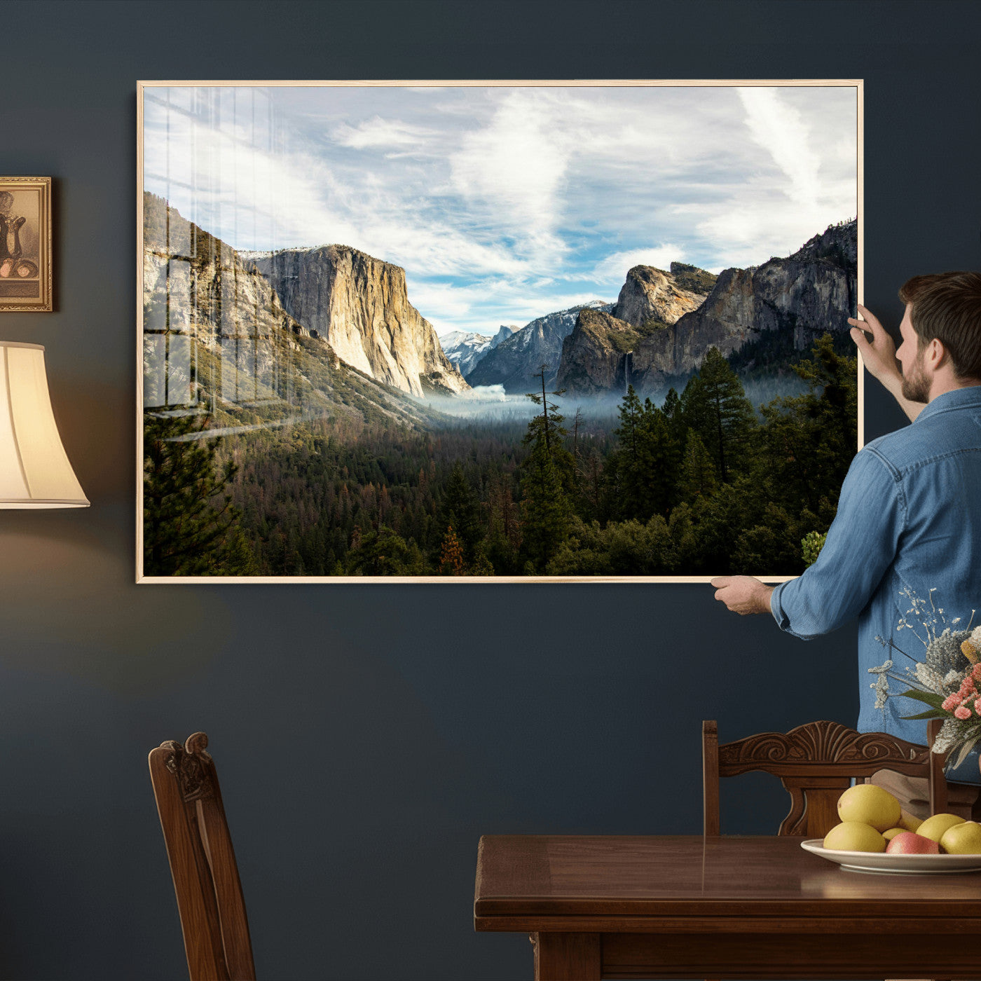 15089394-MGV-CV-36X24 - Yosemite Valley Mountain Landscape Wall Art Canvas Print, Granite Cliff Forest Valley Canvas Print, California National Park Scenic Art Printing