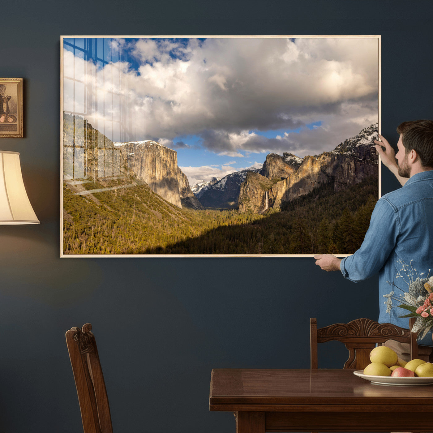 51451302-MGV-CV-36X24 - Yosemite Valley Mountain Landscape Wall Art Canvas Print, Granite Cliff Forest Valley Canvas Print, California National Park Scenic Art Printing