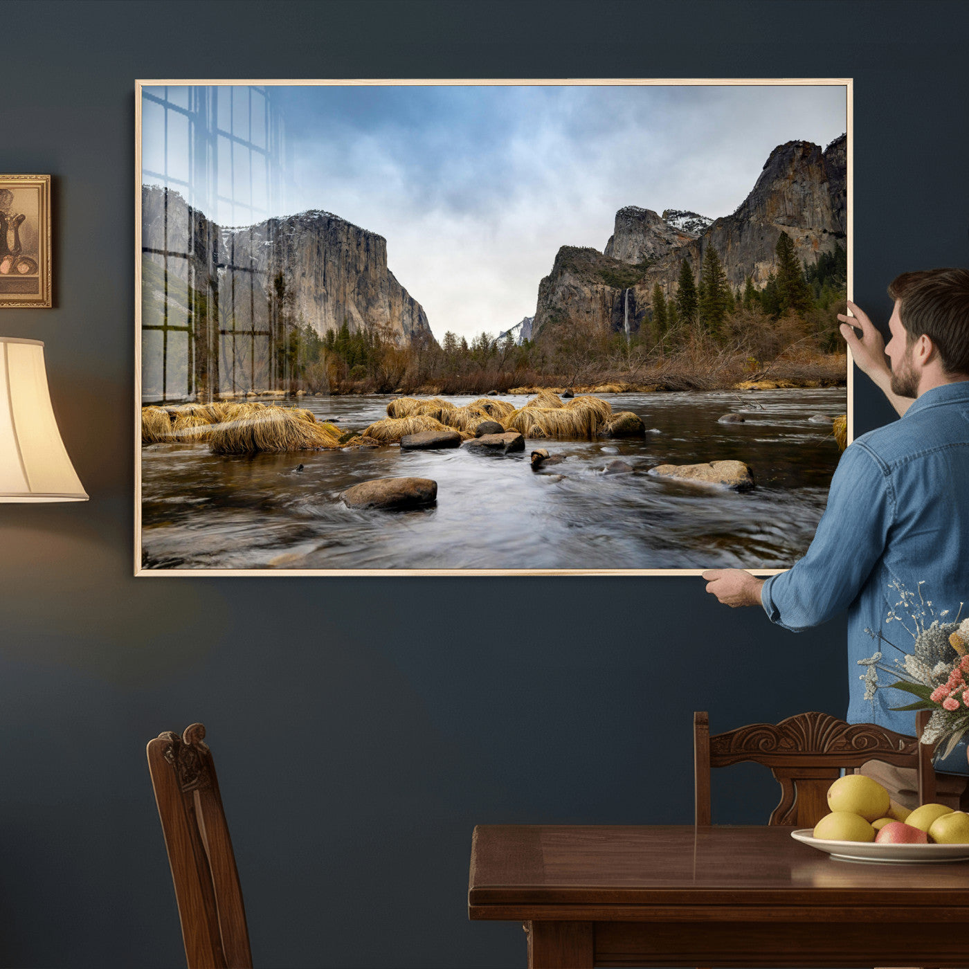 20458404-MGV-CV-36X24 - Yosemite Valley Mountain Landscape Wall Art Canvas Print, Granite Cliff Forest Valley Canvas Print, California National Park Scenic Art Printing