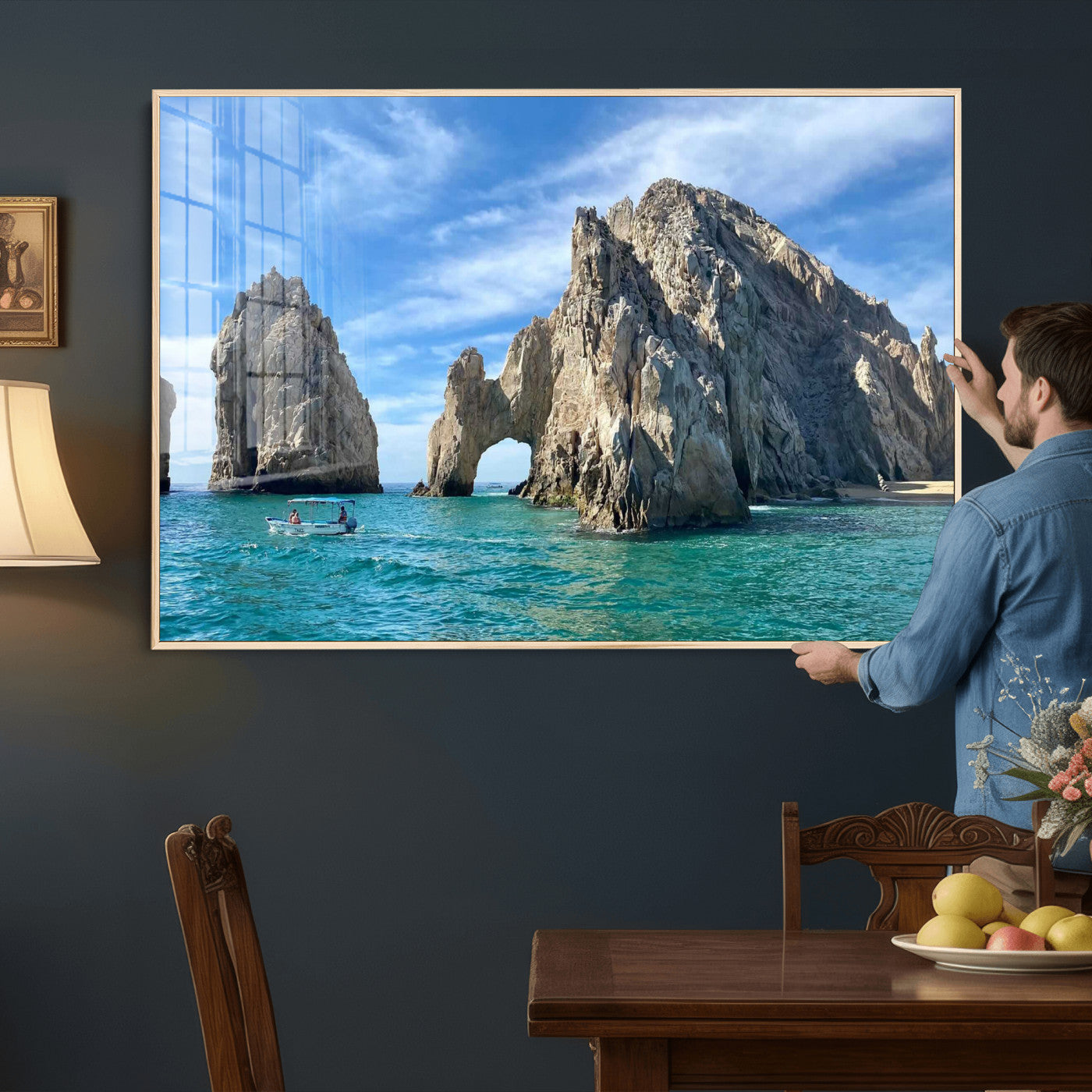 20946478-MGV-CV-36X24 - El Arco Cabo San Lucas Ocean Arch Wall Art Canvas Print, Baja California Rock Arch Seascape Canvas Print, Mexico Coastal Landmark Scenic Art Printing