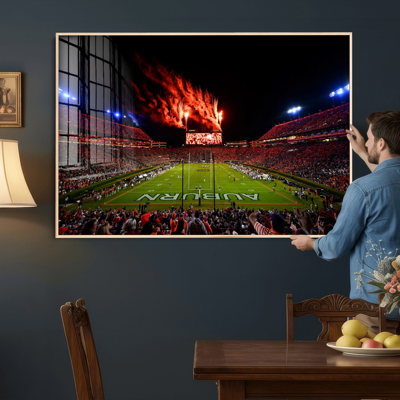 81918884-MGV-CV-36X24 - Auburn Stadium Wall Art Canvas Print, College Football Night Game Crowd, Jordan Hare Stadium Artwork