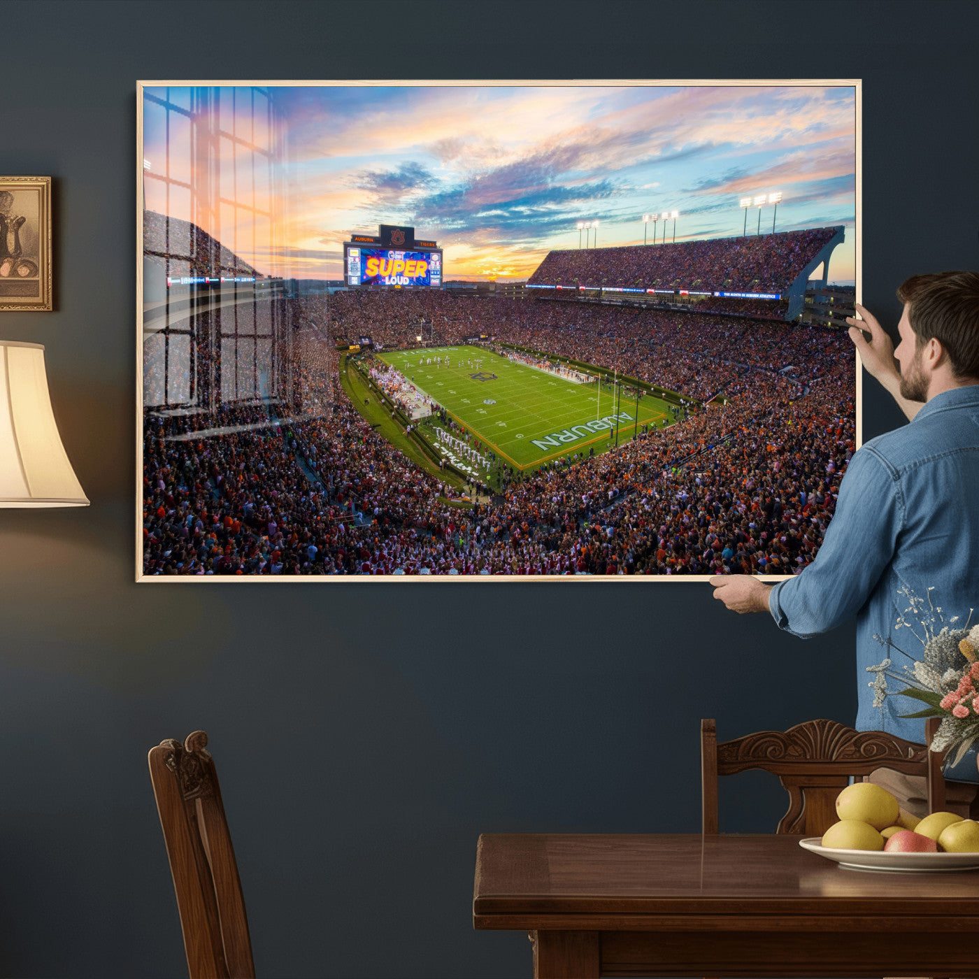 75203764-MGV-CV-36X24 - Auburn Stadium Sunset Wall Art Canvas Print, Jordan Hare Stadium Game Day Crowd, Auburn Tigers Football Artwork