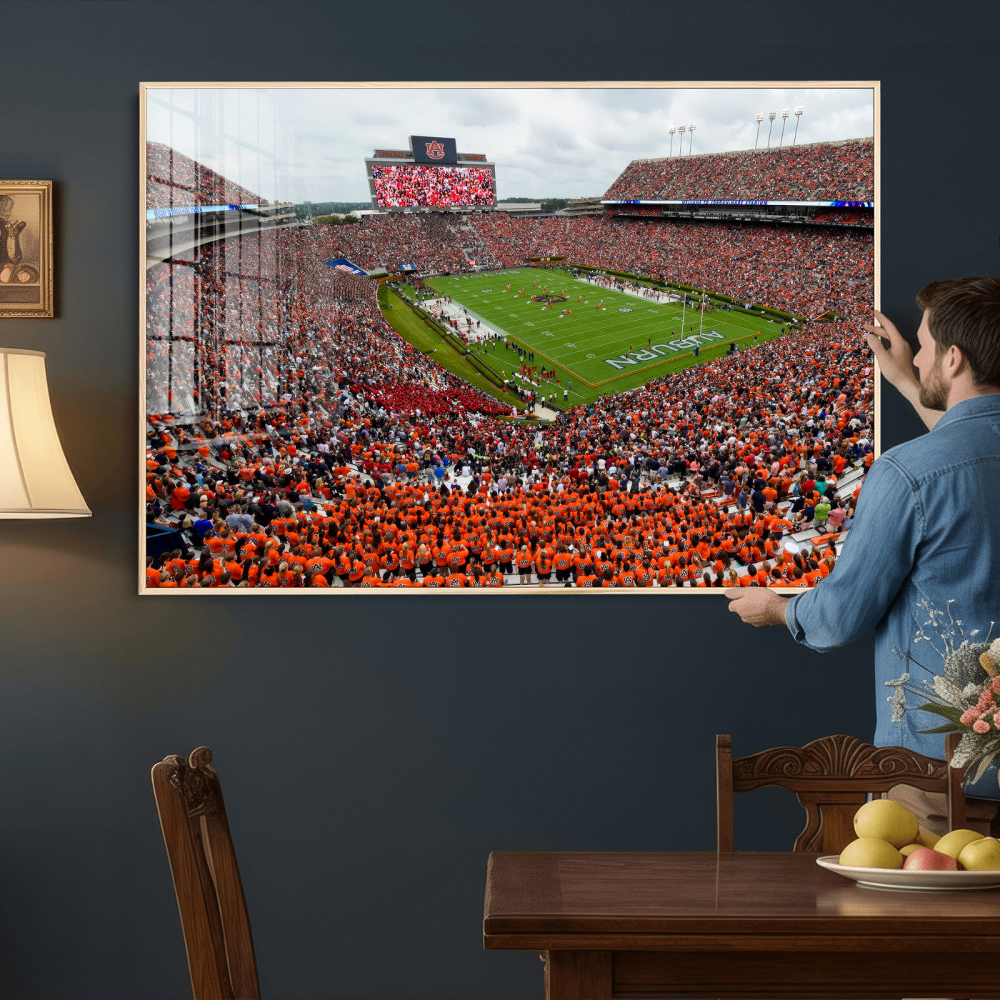 82562490-MGV-CV-36X24 - Auburn Stadium Sunset Wall Art Canvas Print, Jordan Hare Stadium Game Day Crowd, Auburn Tigers Football Artwork