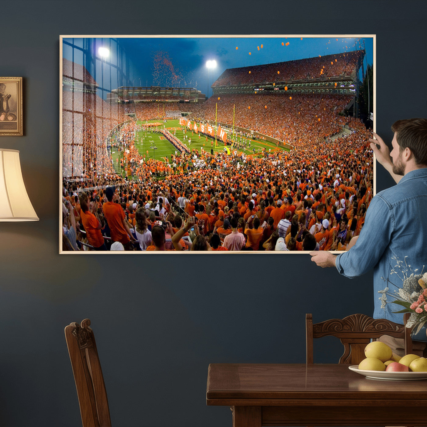 42850097-MGV-CV-36X24 - Clemson Tigers Memorial Stadium Wall Art Canvas Print, Death Valley Football Stadium Artwork, Packed Game Night Crowd Scene