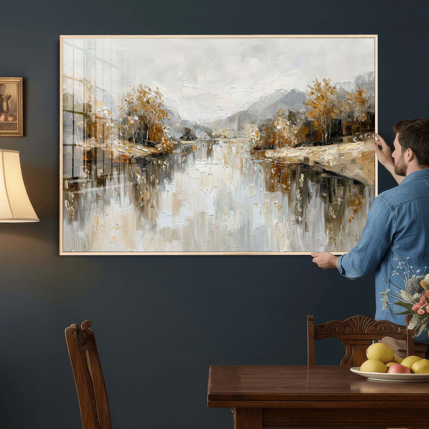 75820239-MGV-CV-36X24 - Abstract Landscape Wall Art Canvas Print, Modern Lake Printing Wall Decor for Contemporary Interiors