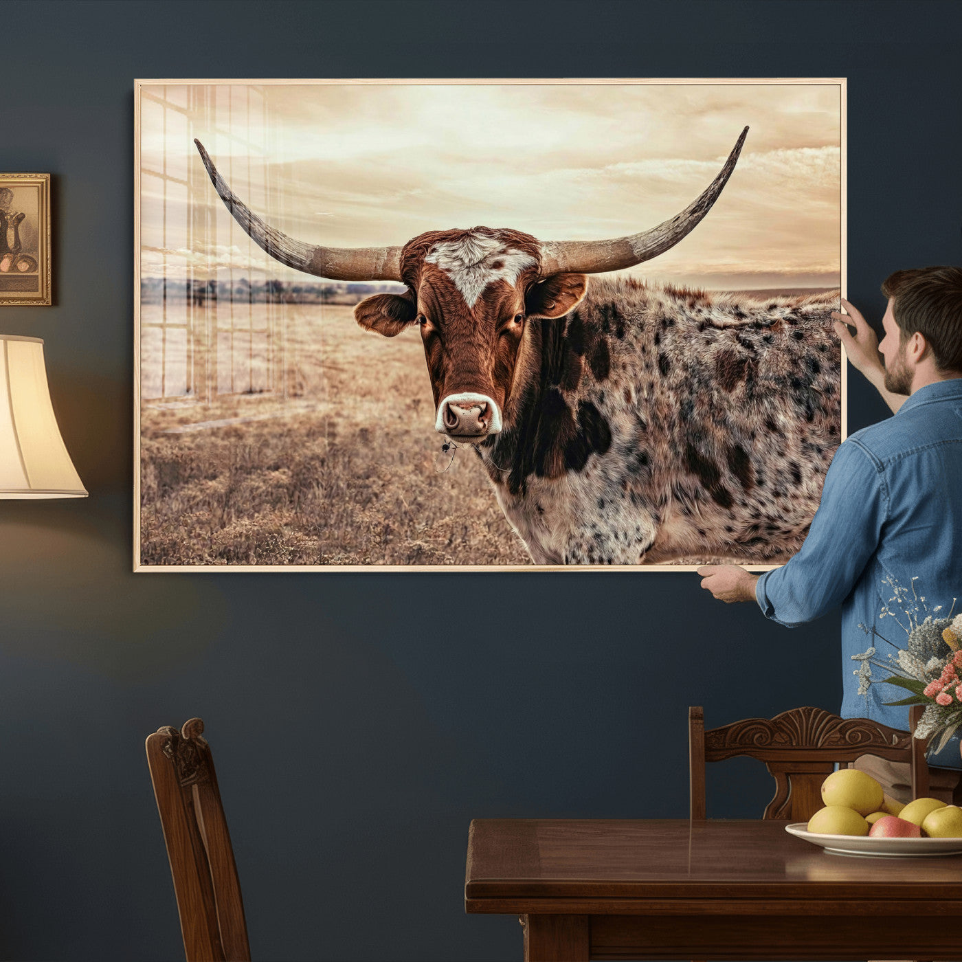 55805825-MGV-CV-36X24 - Texas Longhorn Wall Art Canvas Print – Western Cattle Ranch Artwork for Rustic Farmhouse Decor