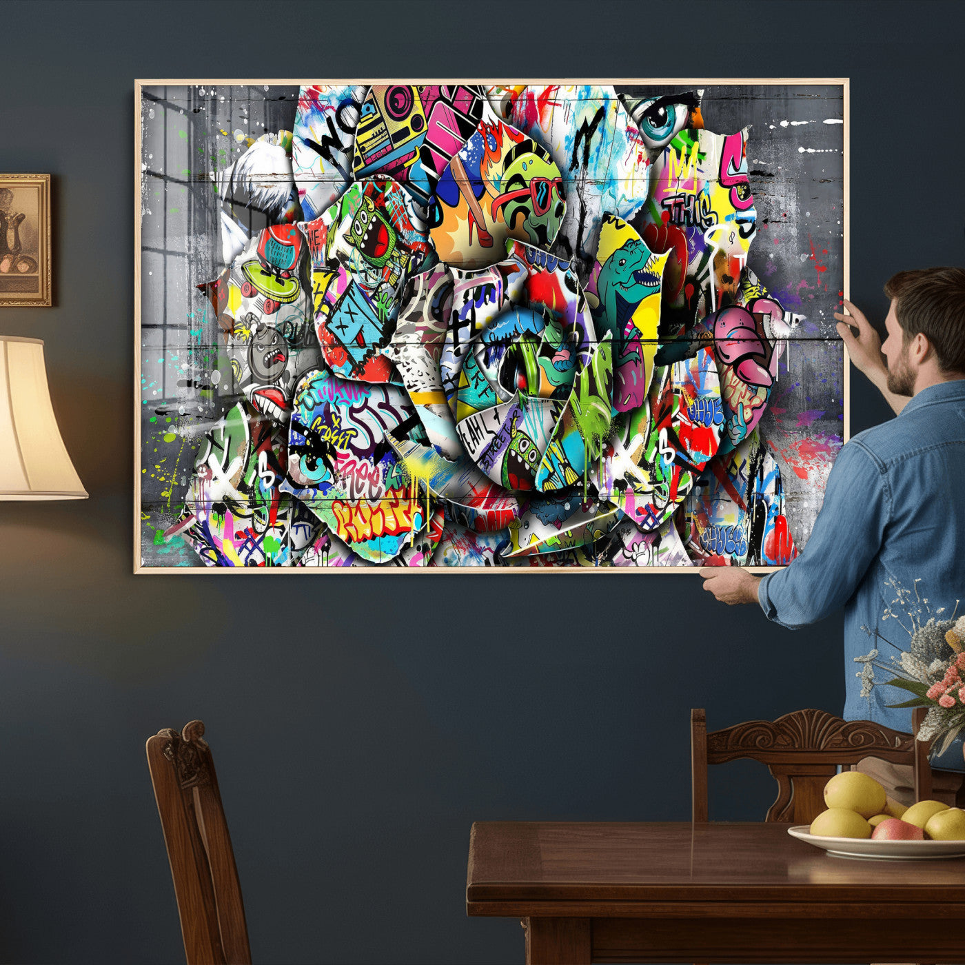 77553344-MGV-CV-36X24 - Abstract Graffiti Collage Street Art Wall Art Canvas Print, Colorful Urban Pop Art Canvas Print, Modern Graffiti Patchwork Contemporary Art Printing