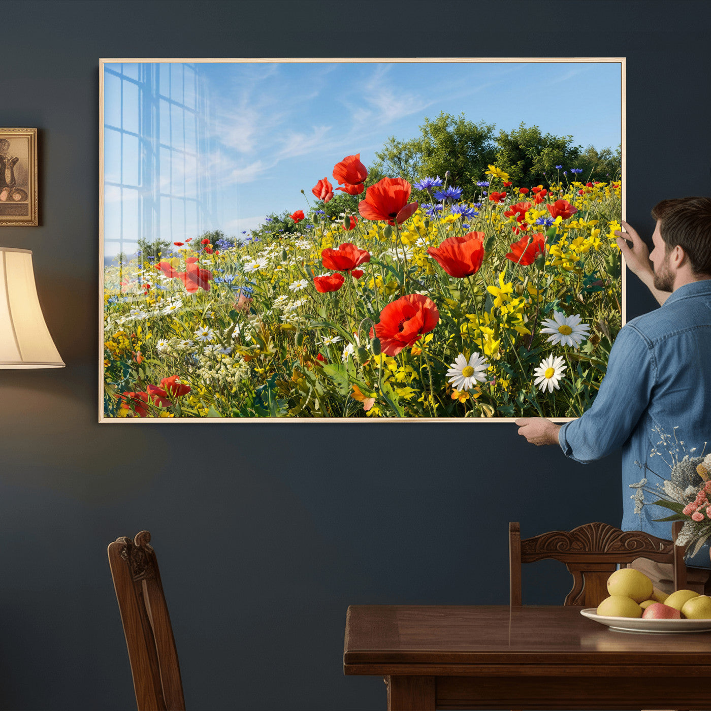 38570784-MGV-CV-36X24 - Wildflower Meadow Wall Art Canvas Print – Colorful Poppy and Daisy Field Landscape Artwork for Living Room Decor