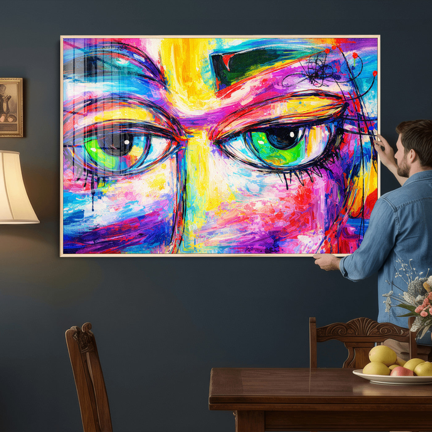 99390655-MGV-CV-36X24 - Colorful Abstract Face Wall Art Canvas Print – Modern Pop Art Portrait Artwork for Contemporary Living Room Decor