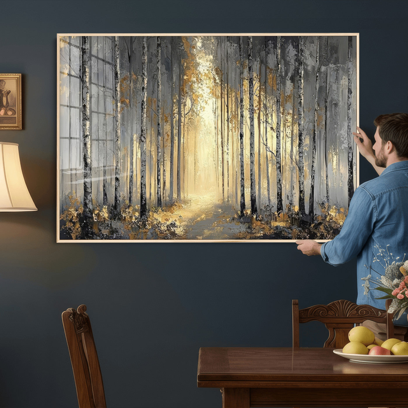 41017042-MGV-CV-36X24 - Abstract Birch Forest Wall Art Canvas Print – Modern Neutral Woodland Landscape Artwork for Living Room Decor