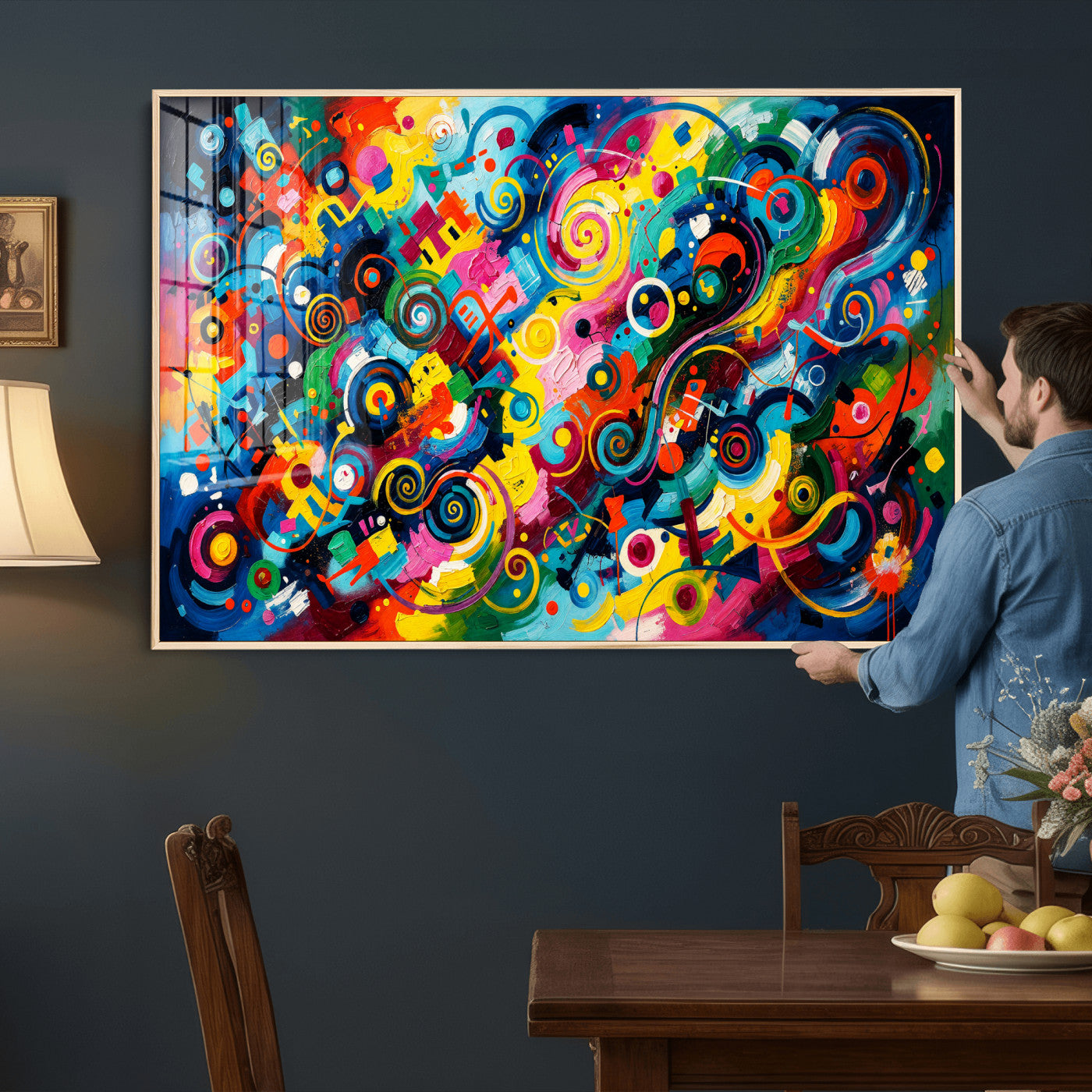 4712069R1-MGV-CV-36X24 - Geometric Abstract Wall Art Canvas Print, Bold Color Abstract Expressionist Painting Print, Modern Geometric Abstract Canvas Art