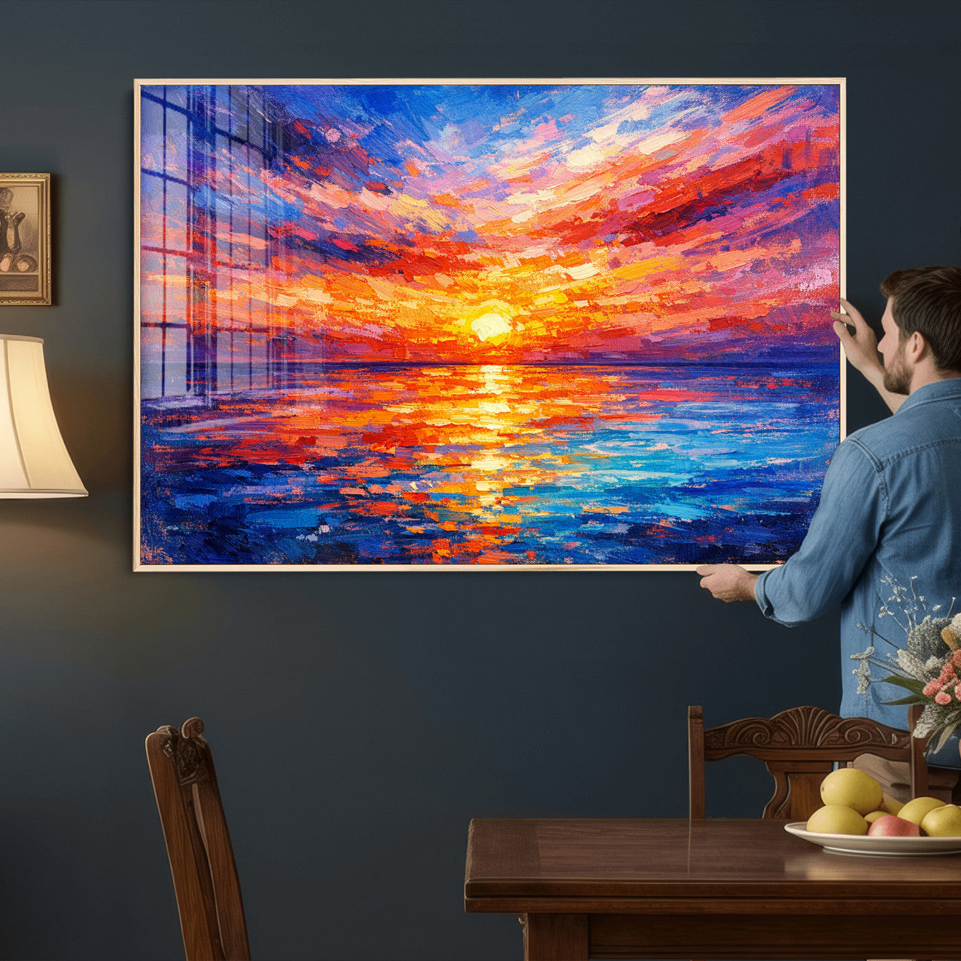 54915078-MGV-CV-36X24 - Colorful Knife Ocean Sunset Canvas — Orange Pink Teal Expressionist Sea Print | Colorful Coastal Wall Art | Vibrant Beach Decor Gift