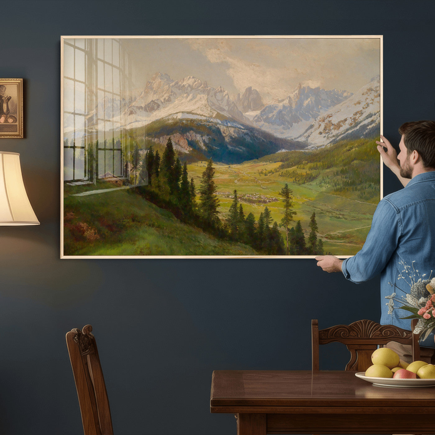 23120262-MGV-CV-36X24 - Konrad Petrides Sexten Village Canvas Print, Alpine Mountain Valley Painting, Dolomites Landscape Art