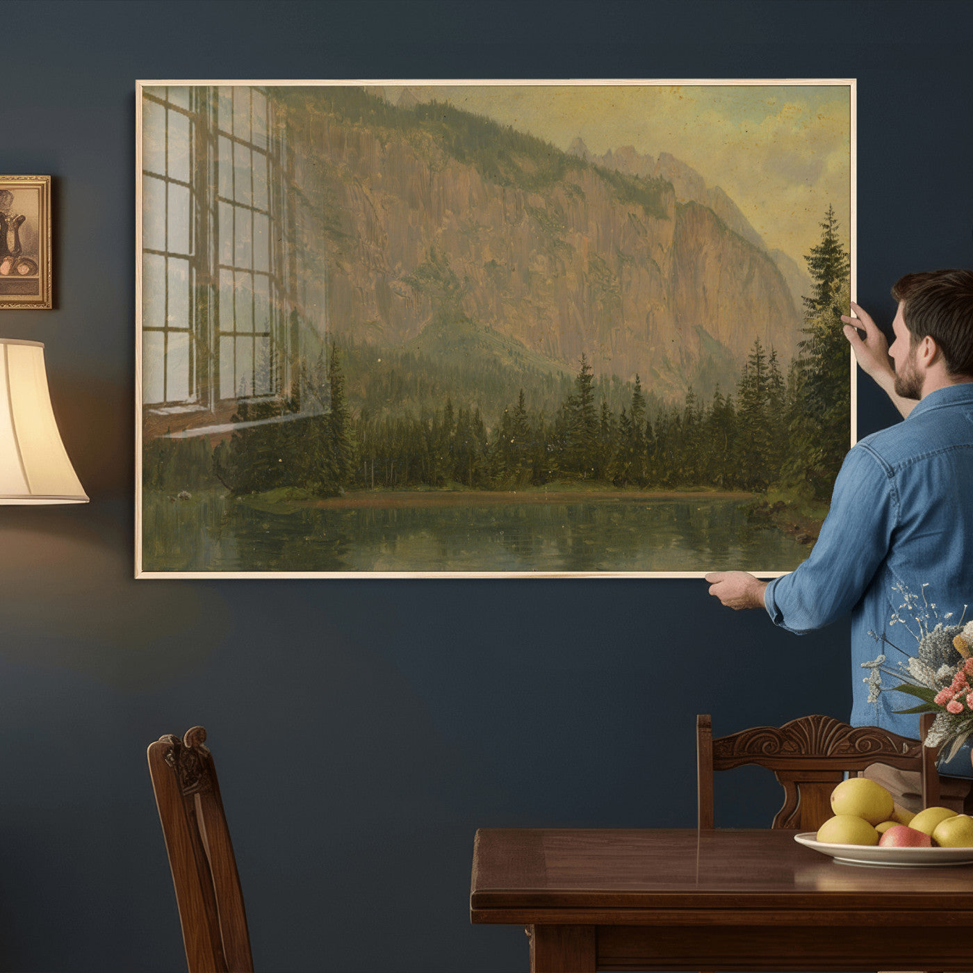 76844524-MGV-CV-36X24 - Frederic Edwin Church Hintersee Canvas Print, Hudson River School Mountain Lake Painting 1868, American Romantic Landscape, Vintage Nature Wall Art