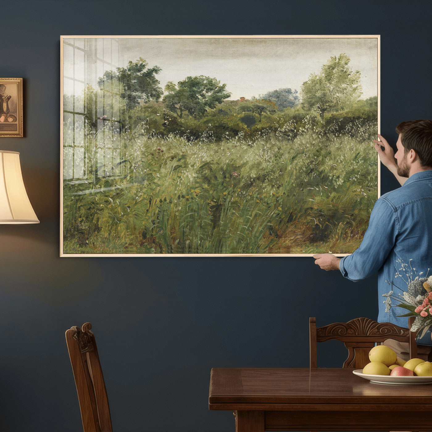 92328261-MGV-CV-36X24 - Wildflower Meadow Canvas Wall Art, Impressionist Overgrown Field Painting Print, Vintage Green Nature Decor, Cottagecore Botanical Art, Living Room Print