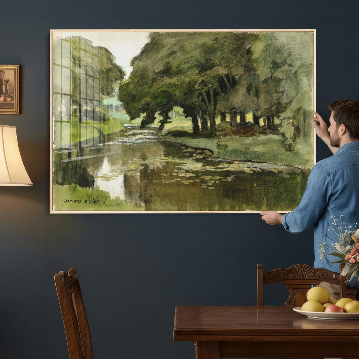 54446767-MGV-CV-36X24 - Anders Zorn Watercolor Canvas Print, Örtofta 1905 Swedish River Landscape, Impressionist Nature Art, Scandinavian Wall Decor, Plein Air Painting Print