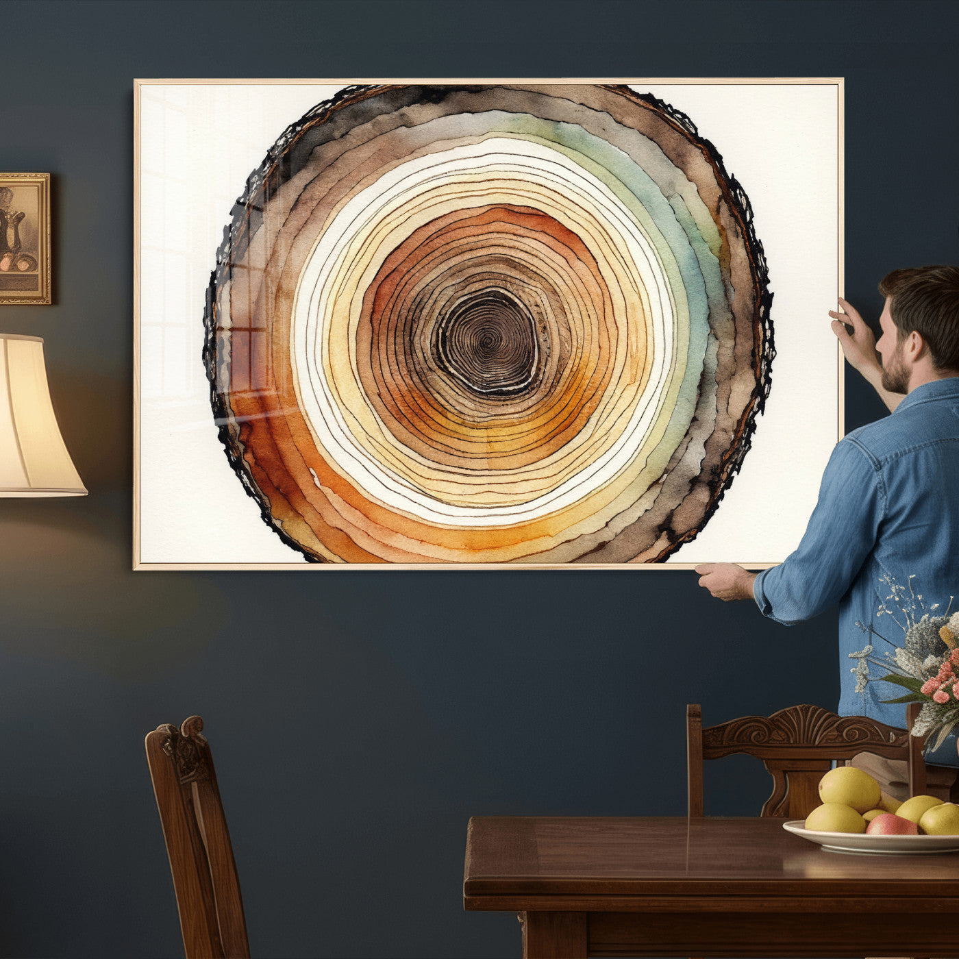 13719680-MGV-CV-36X24 - Natural Wood Slice Wall Art Canvas Print, Tree Ring Wall Art, Framed Abstract Nature Wall Decor, Earth Tone Statement Canvas Print