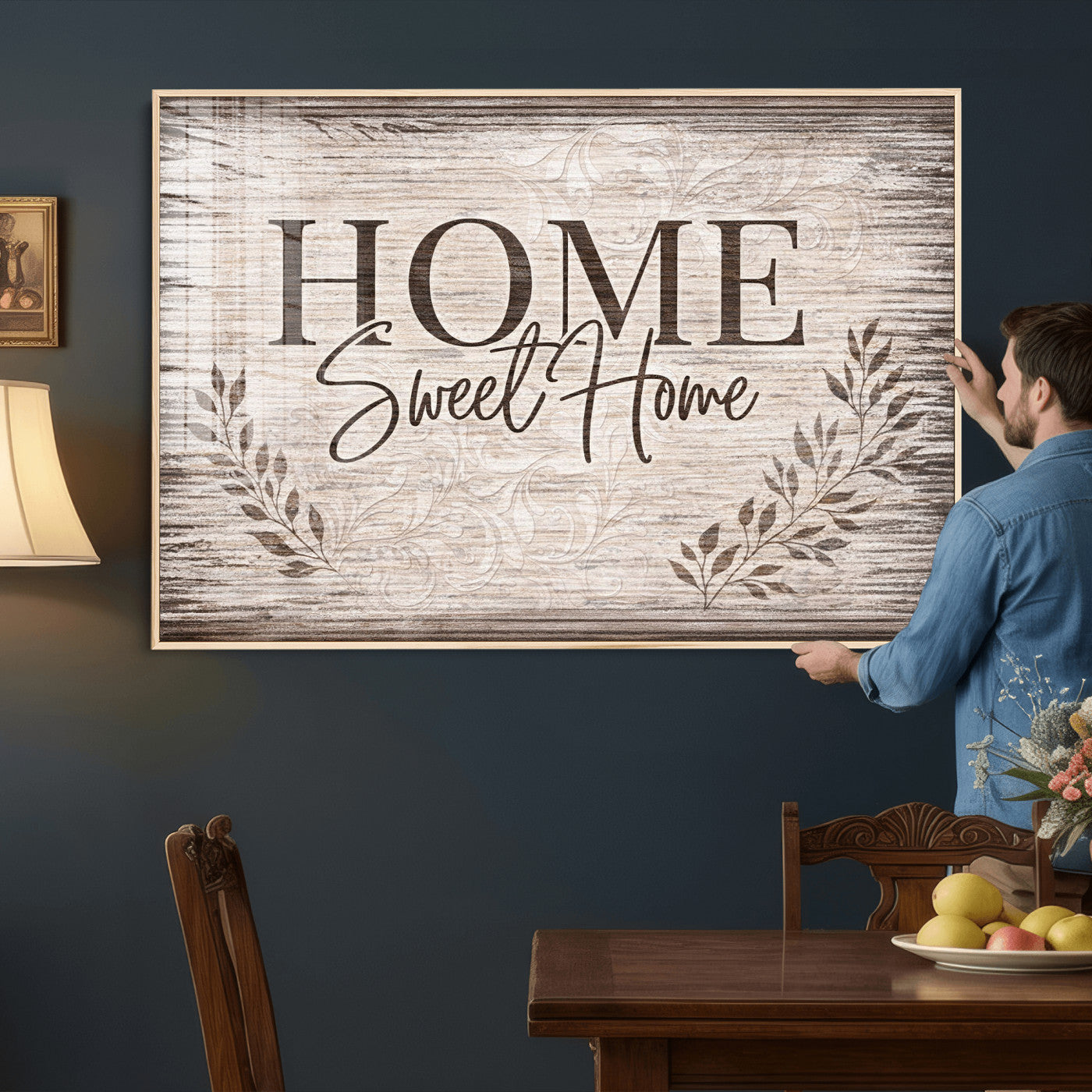 81157008S-MGV-CV-36X24 - Home Sweet Home Wall Art Canvas Print, Floral Farmhouse Sign, Rustic Neutral Entryway Bedroom Living Room Decor