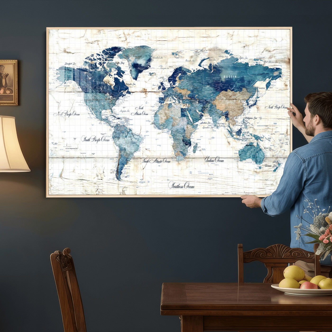 86799232-MGV-CV-36X24 - Watercolor World Map Canvas Wall Art Print – Abstract Colorful Travel Wall Decor