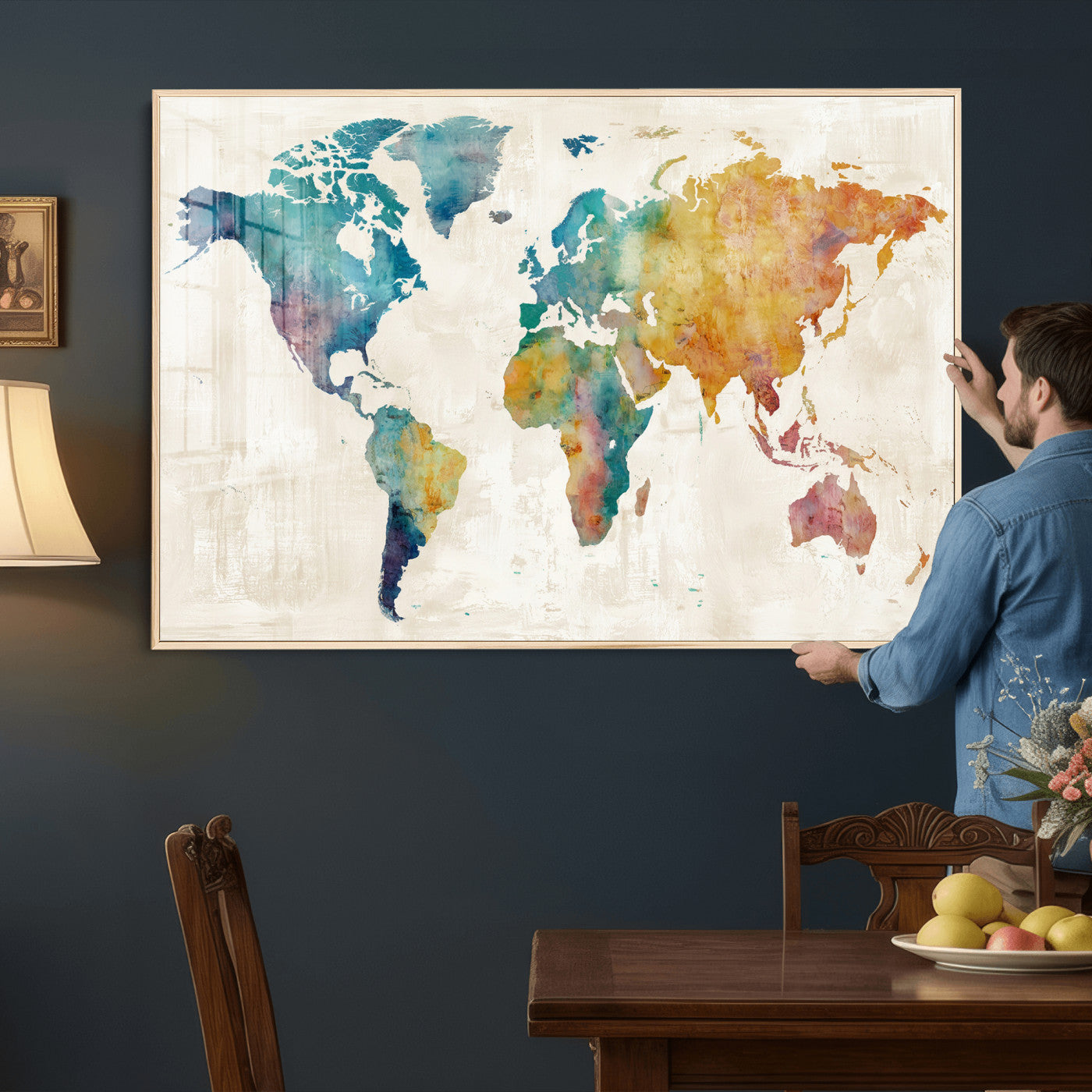 56556018-MGV-CV-36X24 - Watercolor World Map Canvas Wall Art Print – Abstract Colorful Travel Wall Decor