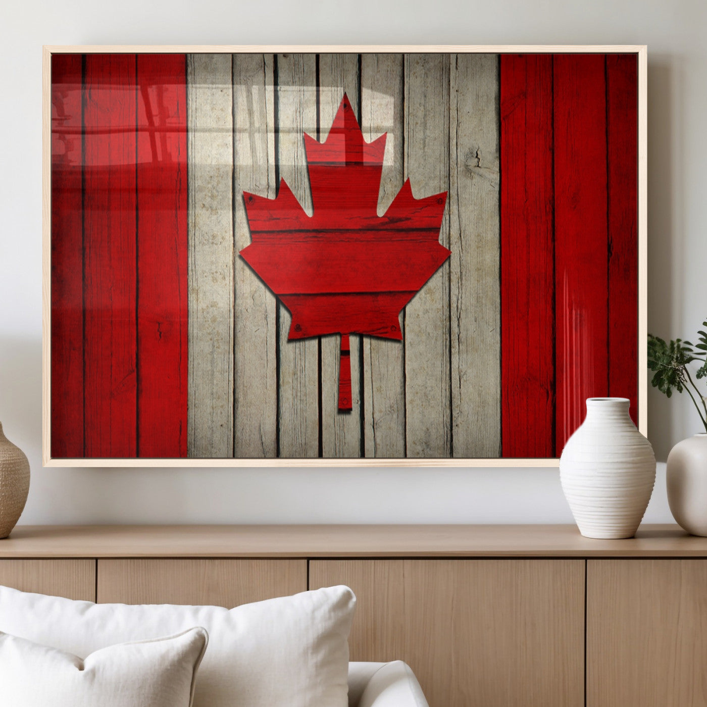 22674-MGV-FP-36X24-3P_Natural-Rustic Canada Flag Wall Art – Framed Canadian Flag Canvas Print, Vintage Wood Texture Home or Office Decor
