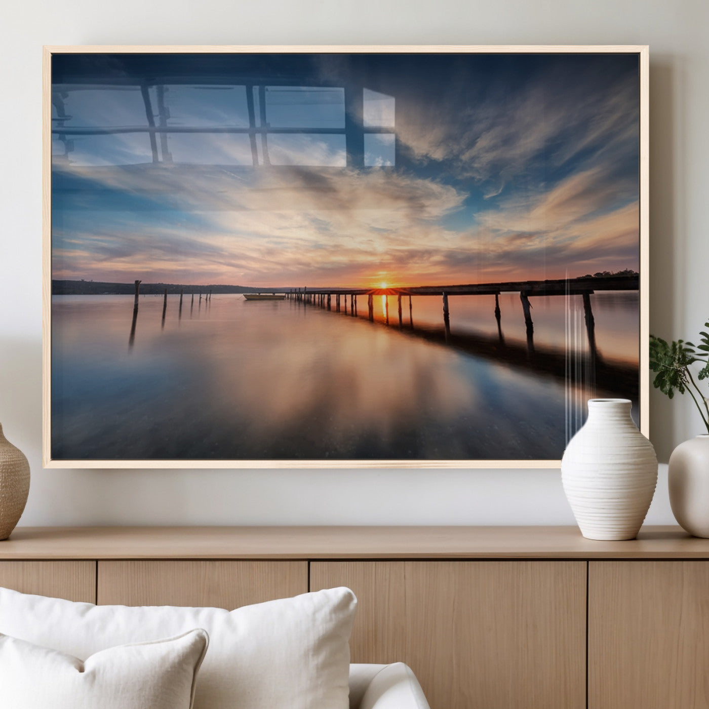 39967-MGV-FP-36X24-3P_Natural-Wooden Pier on Seascape and Sunset Wall Art Canvas Print