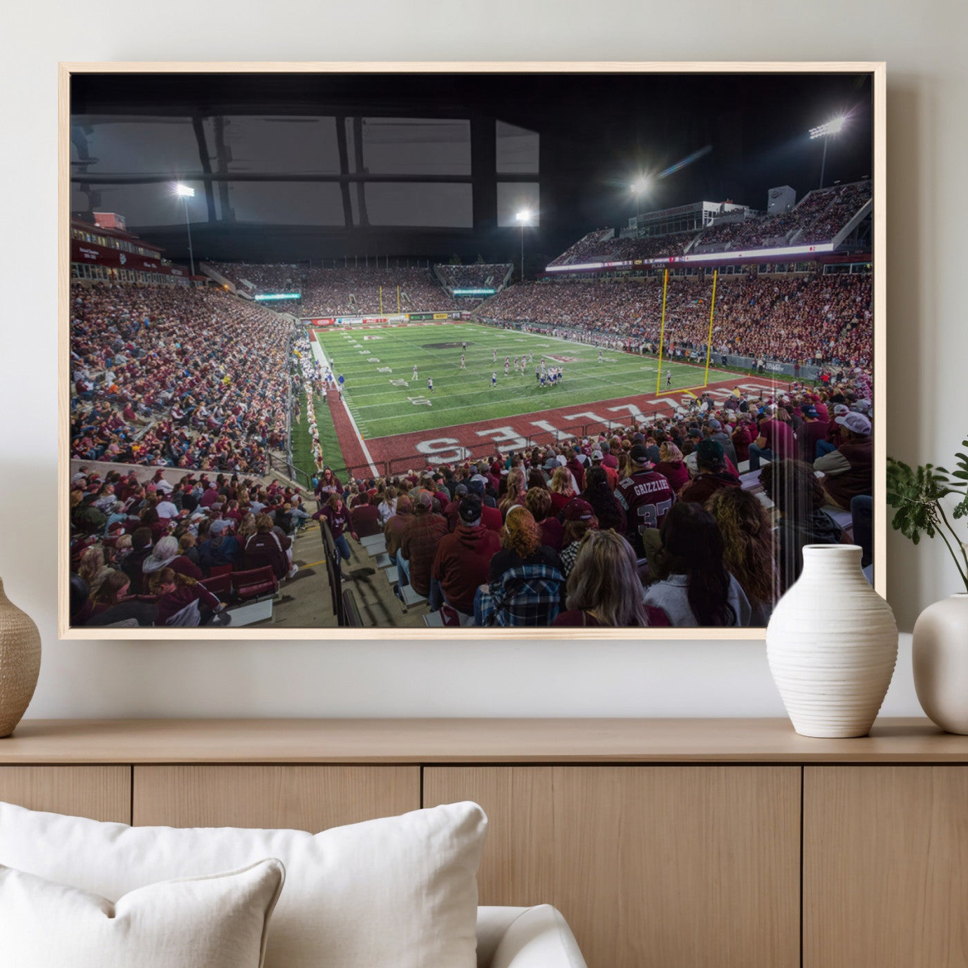56191-MGV-FP-36X24-3P_Natural-American Football Wall Art Canvas Print Framed Stadium Sport Wall Art Print Iconic Game Day Decor for Home, Office