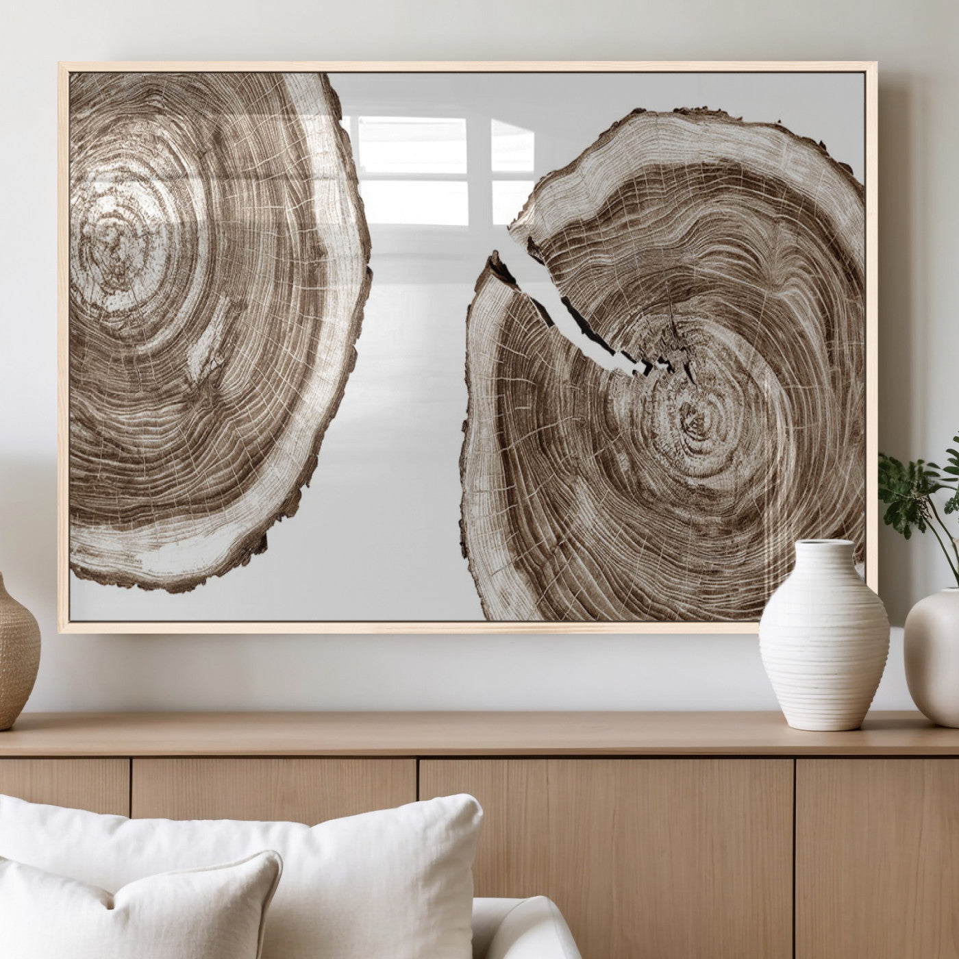 43743-MGV-FP-36X24-3P_Natural-Wood Tree Ring Wall Art Canvas Prints, Tree Rings – Minimalist Black and White Wood Art | Triptych