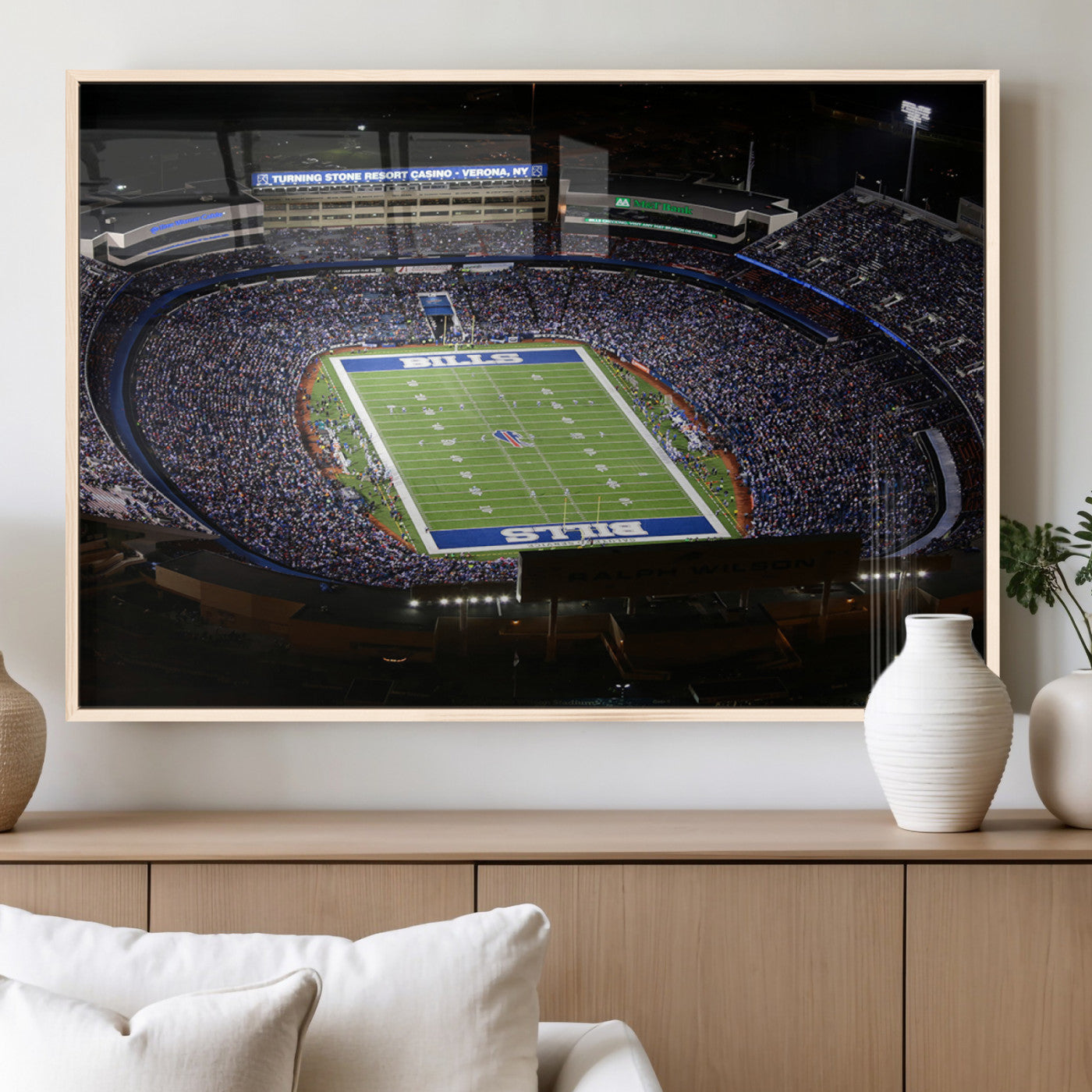 19030-MGV-FP-36X24-3P_Natural-Buffalo Bills NFL Football Team Print - Highmark Stadium Wall Art Canvas Print