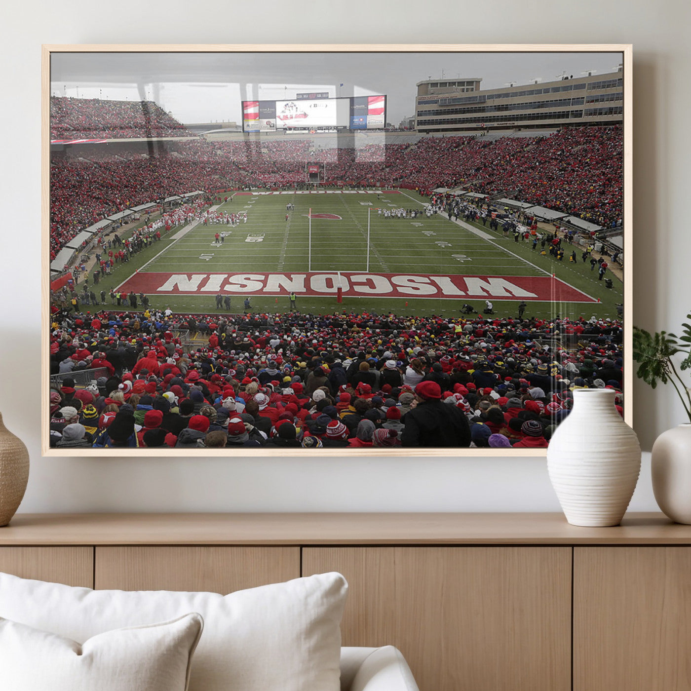 23461-MGV-FP-36X24-3P_Natural-Wisconsin Badgers Team Print Canvas - Madison Camp Randall Stadium Wall Art Canvas Print