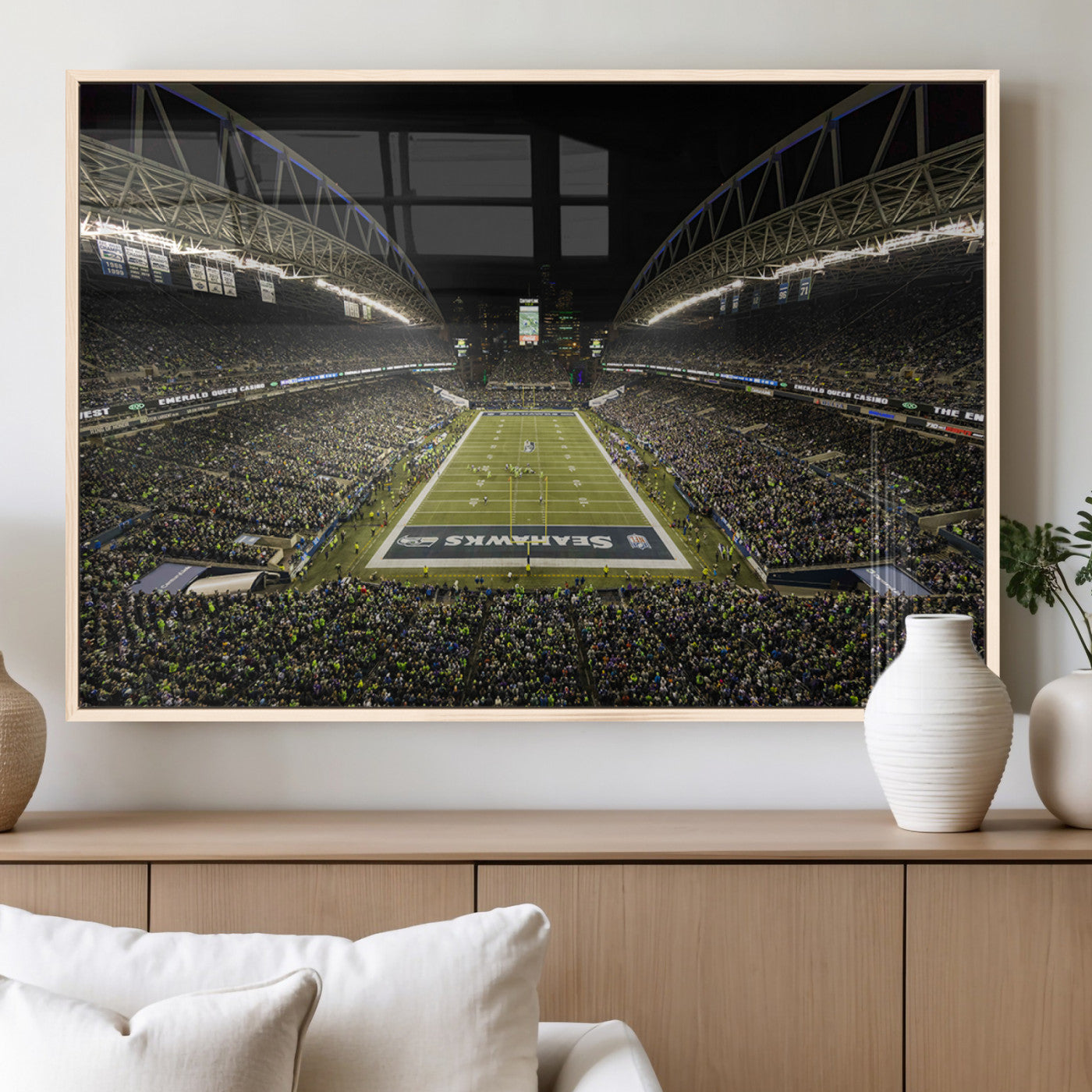 81900-MGV-FP-36X24-3P_Natural-Seattle Seahawks Football Team Print Wall Art - Seattle Century Link Field Stadium Wall Art Canvas