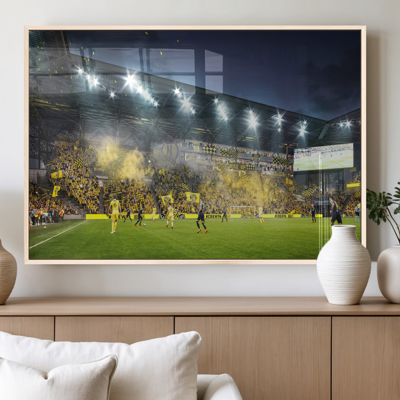 65820-MGV-FP-36X24-3P_Natural-Columbus Crew Stadium Match Triple Canvas Wall Art - Dynamic MLS Game Scene Canvas Wall Art