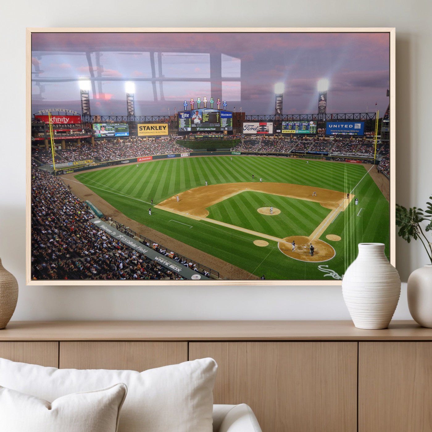 38470-MGV-FP-36X24-3P_Natural-Chicago White Sox Baseball Team Print Canvas- Guaranteed Rate Field Stadium Wall Art Canvas Print