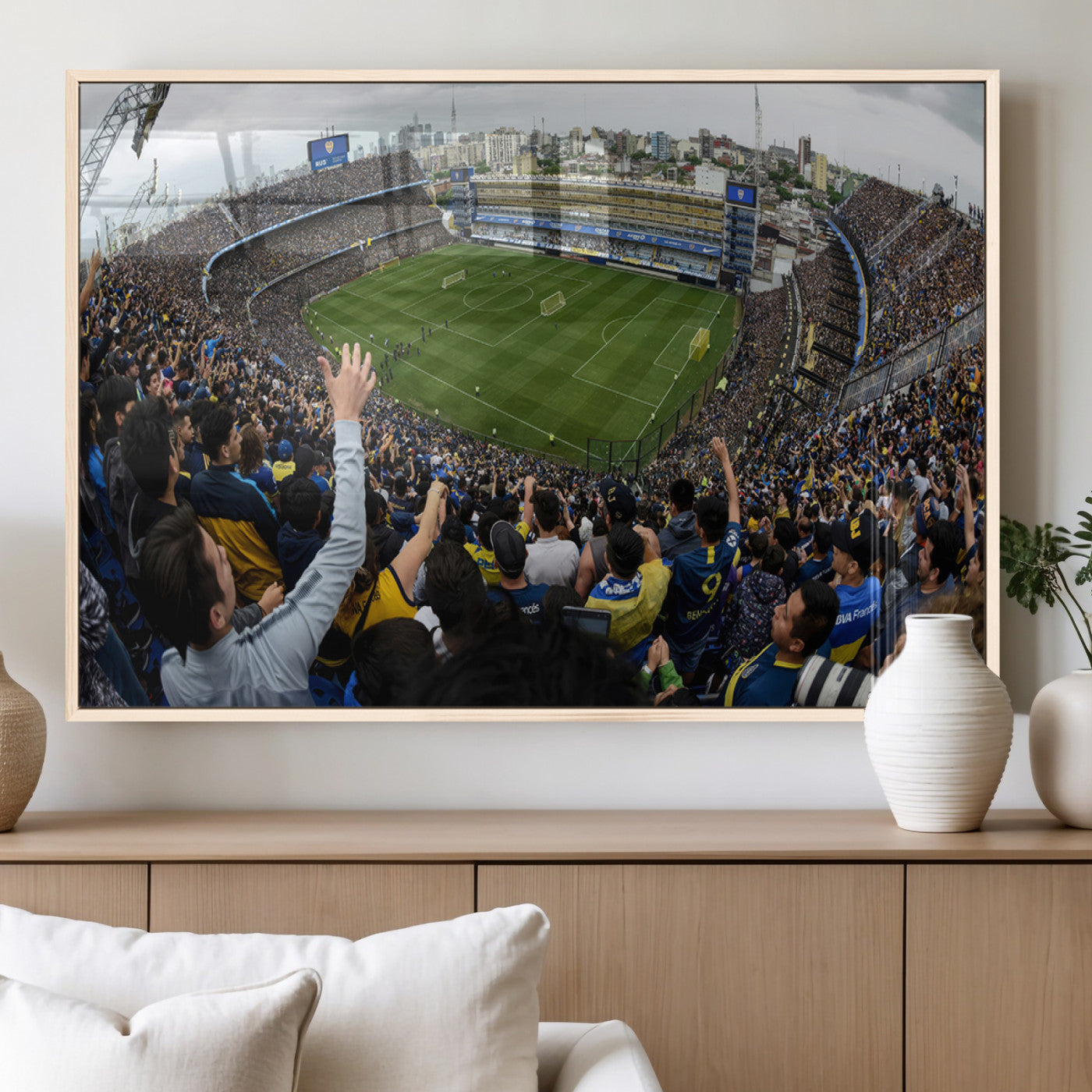 23173-MGV-FP-36X24-3P_Natural-Boca Juniors Soccer Team Print - Buenos Aires Bombonera Stadium Wall Art Canvas Print