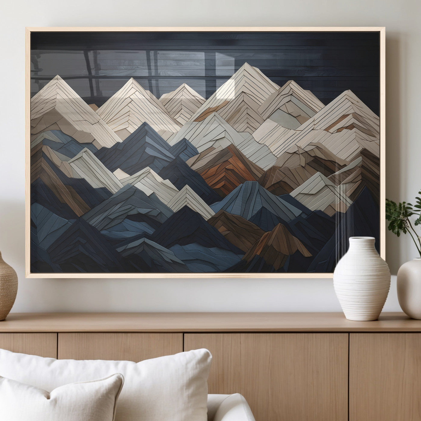 12896-MGV-FP-36X24-3P_Natural-Wood Mountain Wall Art | Mountain Canvas Print Wood Decor | Ready to Hang for Cabin Decor