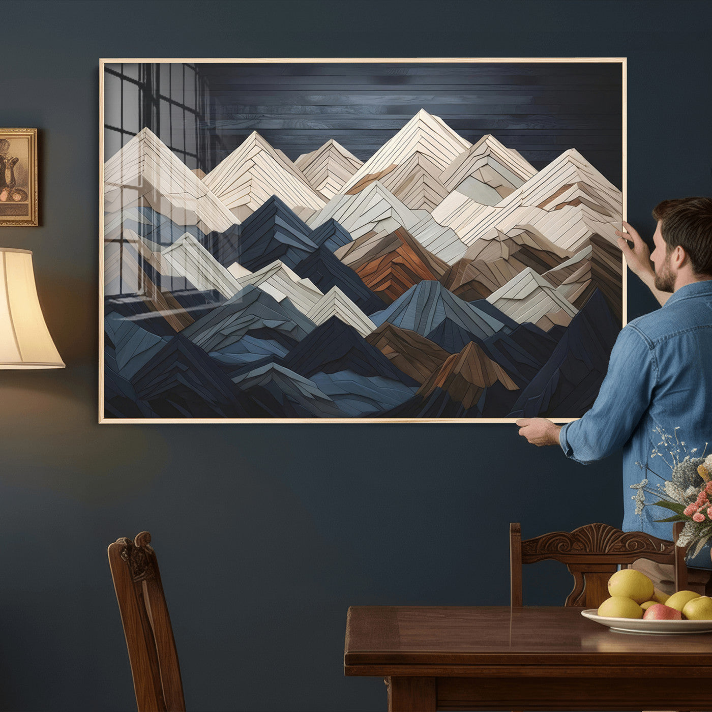 12896-MGV-CV-36X24 - Wood Mountain Wall Art | Mountain Canvas Print Wood Decor | Ready to Hang for Cabin Decor