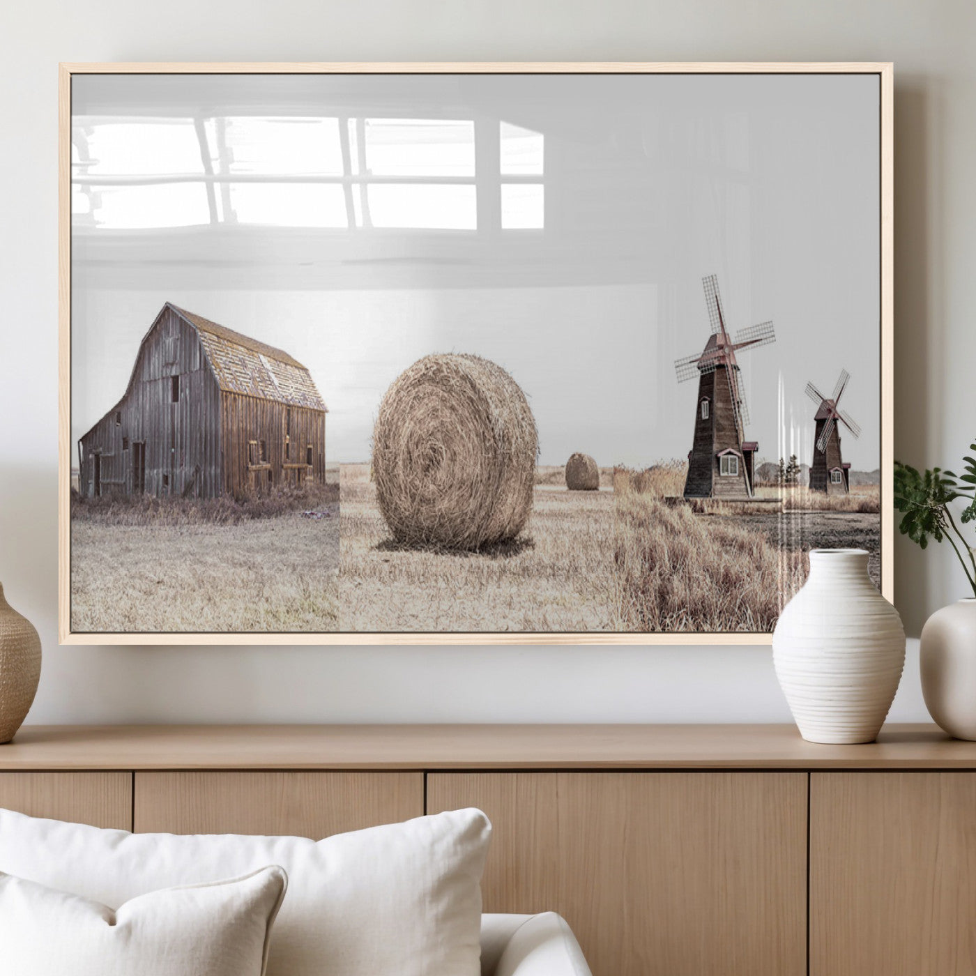 94971-MGV-FP-36X24-3P_Natural-Farm Prints Set, Set of 3 Farmhouse Wall Art, Country House Decor