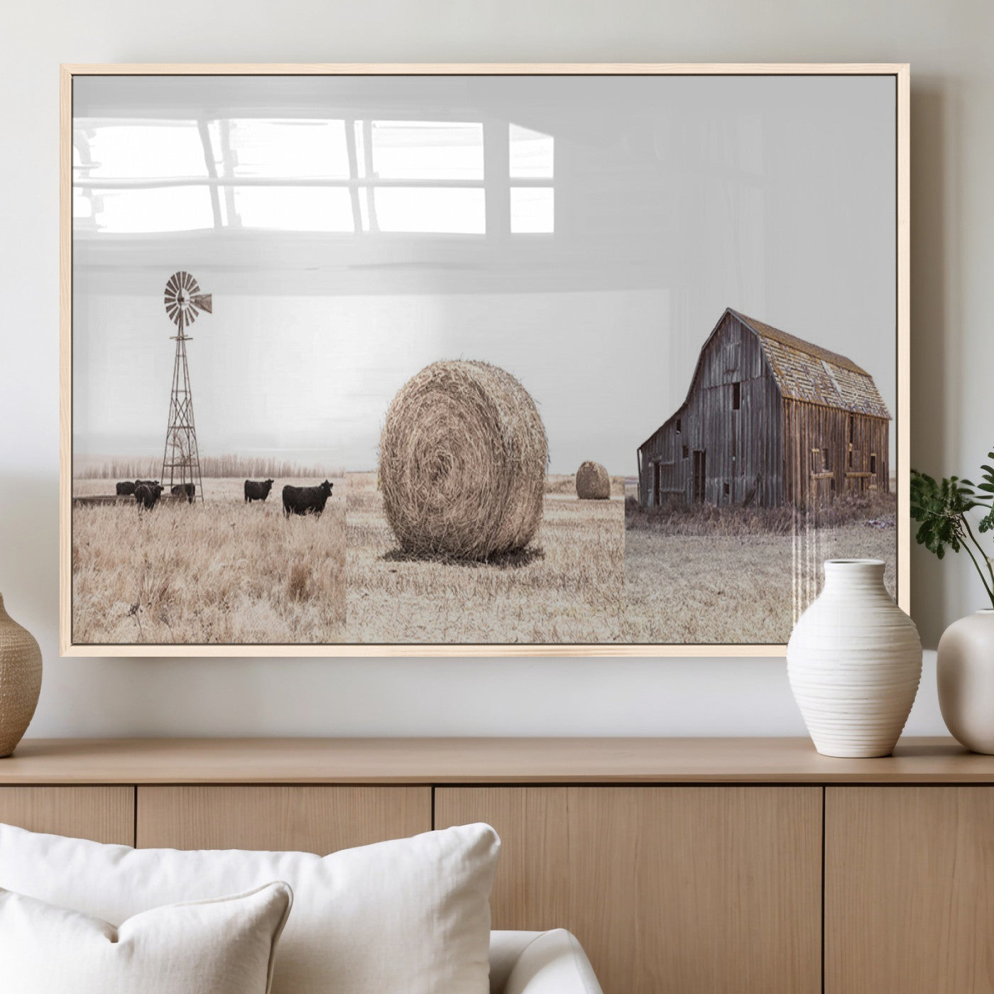 30918-MGV-FP-36X24-3P_Natural-Rustic Farmhouse Wall Art Set of 3 – Country Barn and Wheat Field | Farm Prints for Country Home and