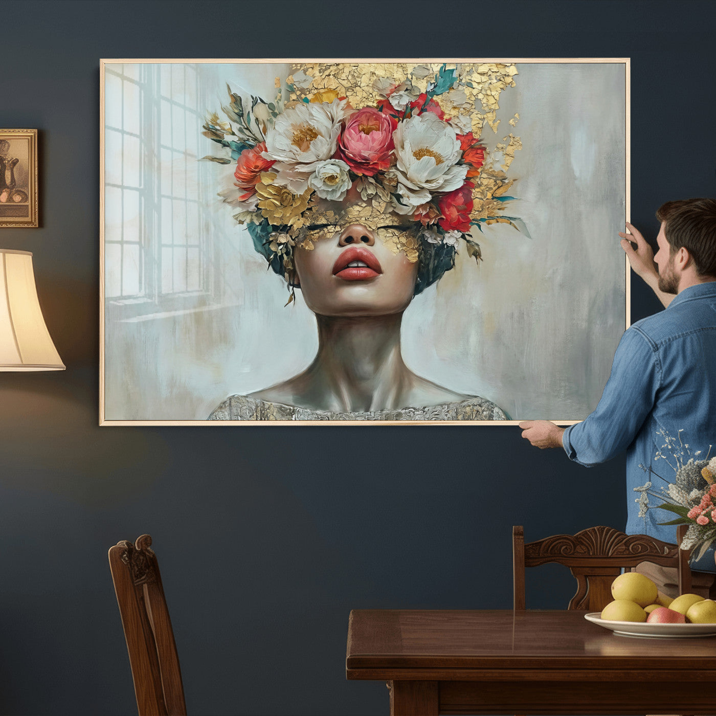 26919-MGV-CV-36X24 - Golden Petal Wall Art Canvas Print - Silhouette Woman Wall Art Canvas Print, Floral Woman Portrait