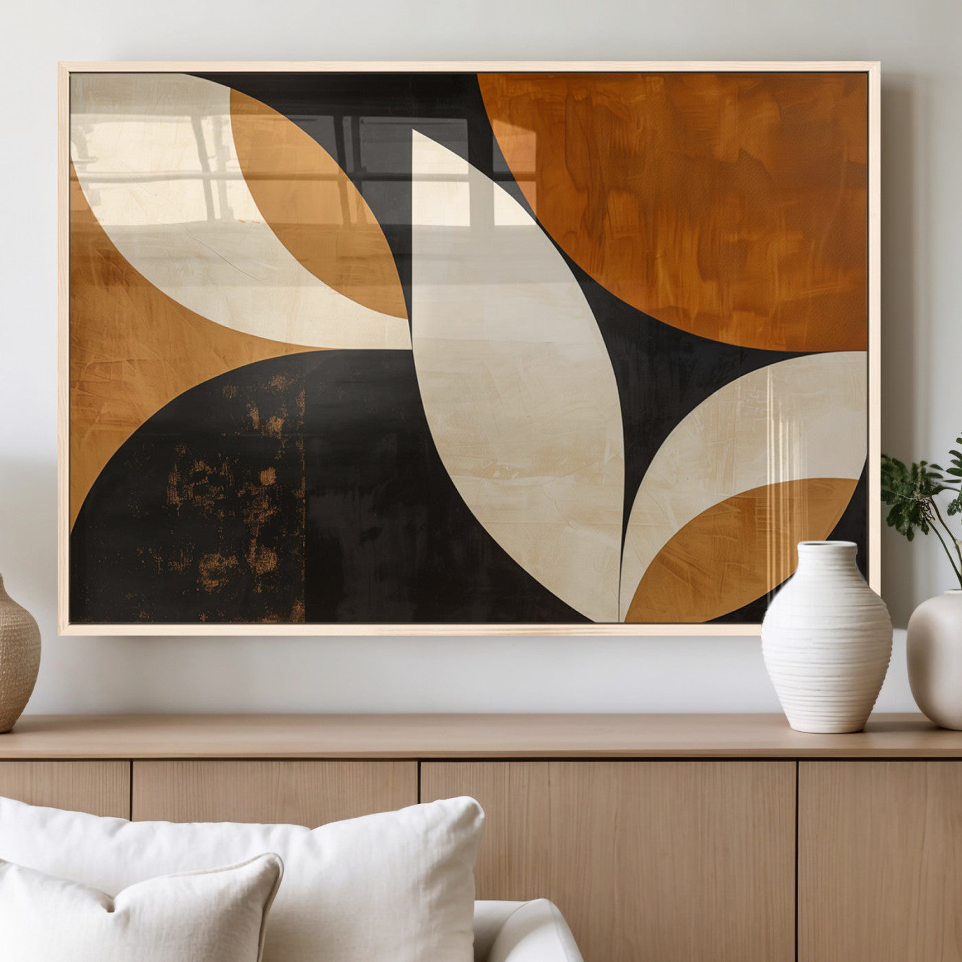 21251-MGV-FP-36X24-3P_Natural-Geometric Abstract Wall Art Canvas Print, Mid Century Modern Wall Art Print