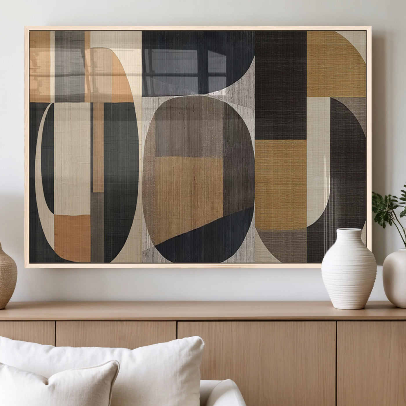 84035-MGV-FP-36X24-3P_Natural-Modern Brown Wabi Sabi Wall Art Canvas Print Set – Framed Minimalist Abstract Artwork for Home, Office Decor