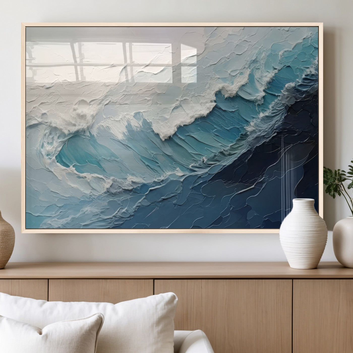 23887-MGV-FP-36X24-3P_Natural-Ocean Wave Canvas Wall Art Print – Coastal Living Room Large Ocean Wave Seascape Wall Art for Home, Office, Living Room