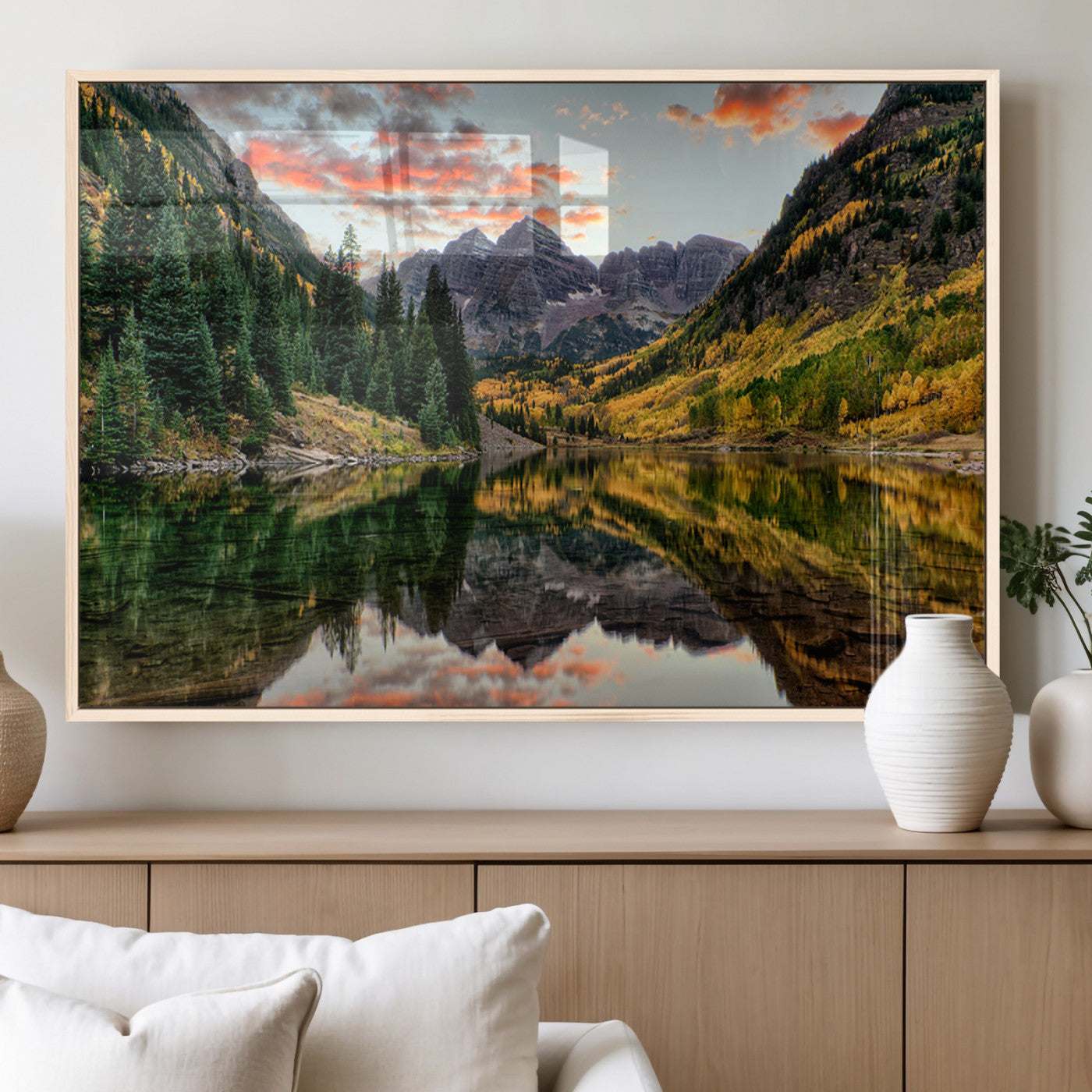 14376-MGV-FP-36X24-3P_Natural-Maroon Bells Wall Art - Scenic Canvas Print of Maroon Bells in Autumn for Elegant Home or Office