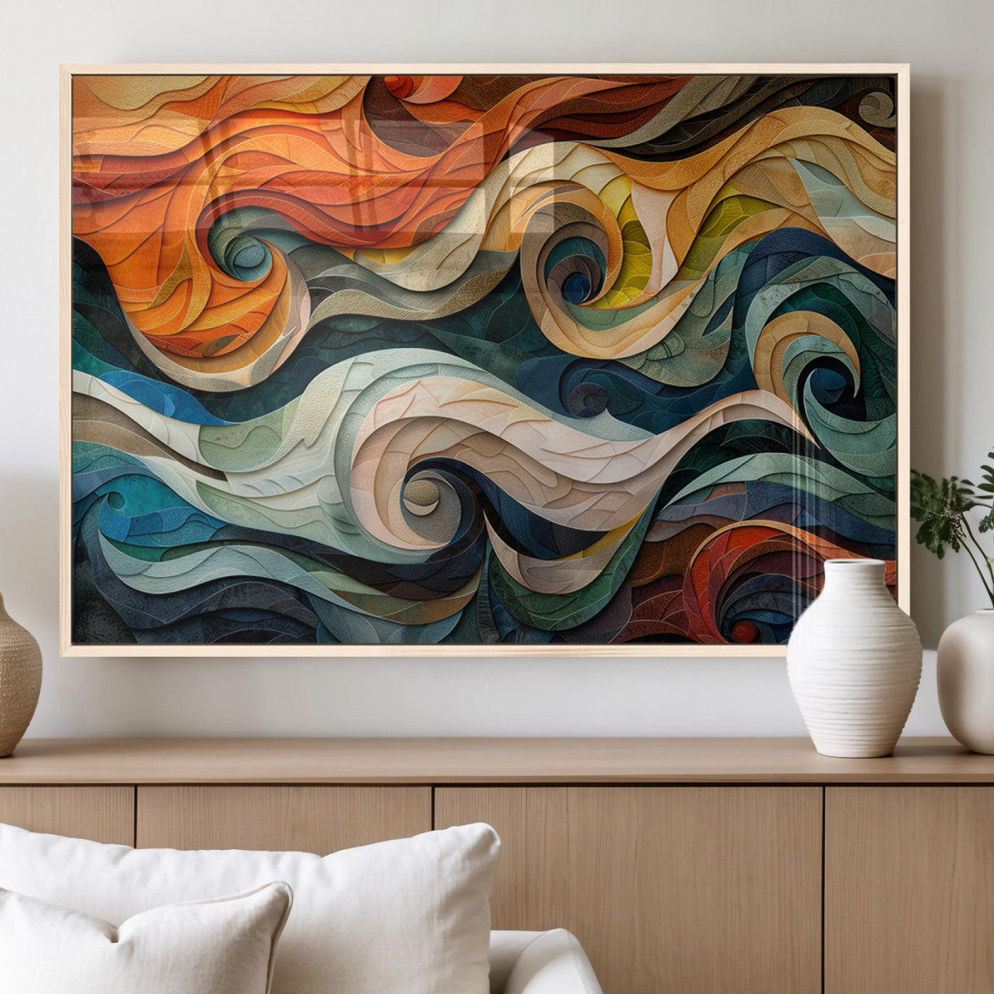 98463-MGV-FP-36X24-3P_Natural-Abstract Wave Wall Art | Ready to Hang Framed Canvas Print | Vibrant Home Decor for Modern Spaces
