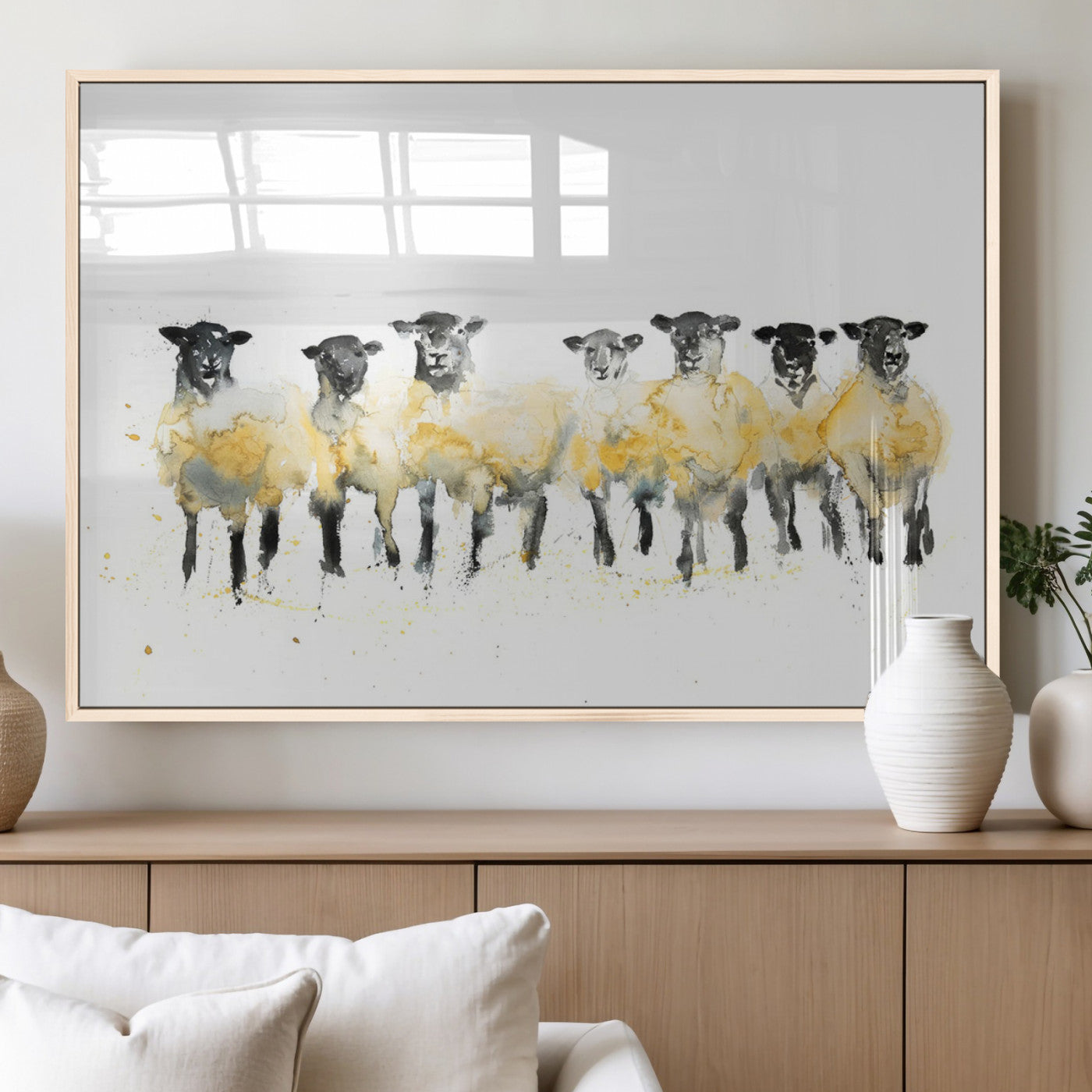 72612-MGV-FP-36X24-3P_Natural-Farmhouse Wall Art Sheep Print | Ready to Hang Framed Canvas | Rustic Barn Decor
