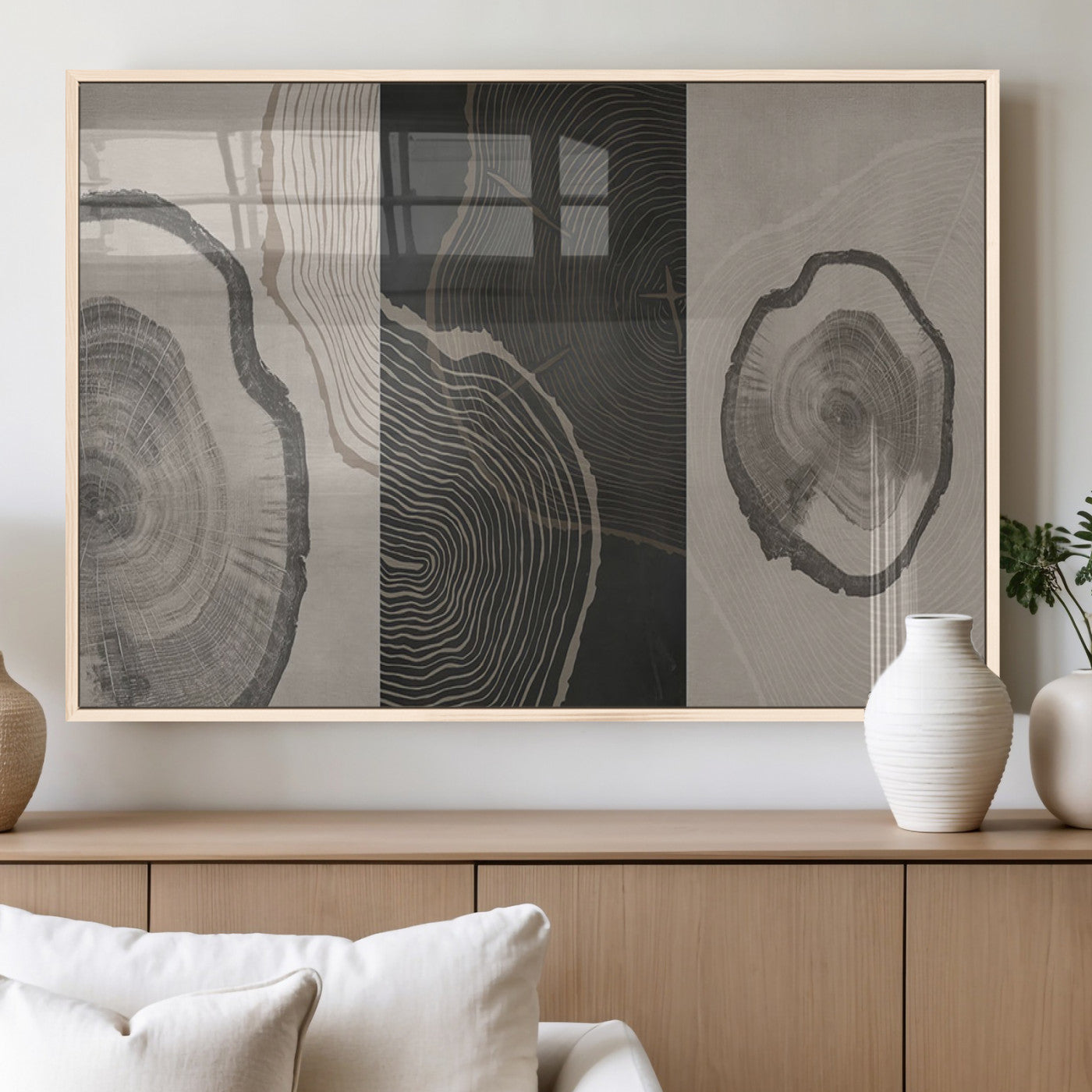 25407-MGV-FP-36X24-3P_Natural-Modern Abstract Tree Ring Canvas Art Set | 3 Panel Large Tree Ring Design for Living Room, Office,