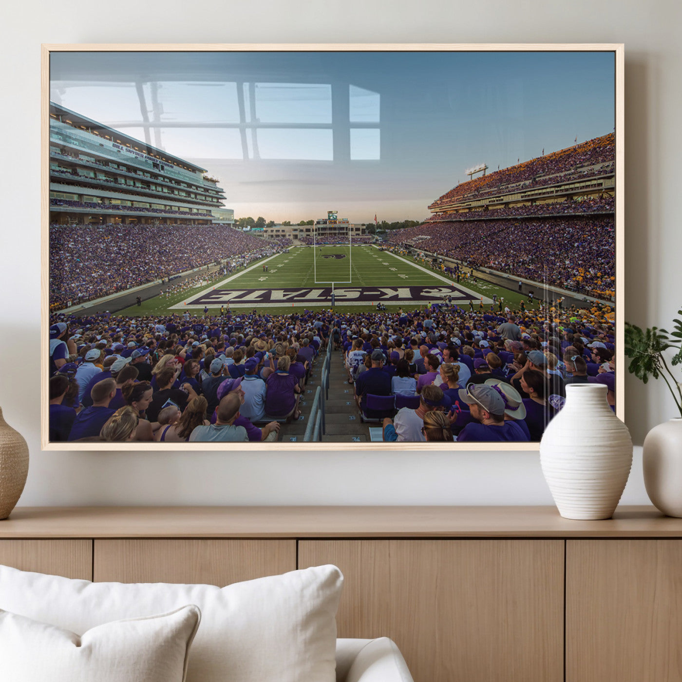 82792-MGV-FP-36X24-3P_Natural-Kansas State University Wildcats Football Team Print - Manhattan Bill Snyder Family Football Stadium