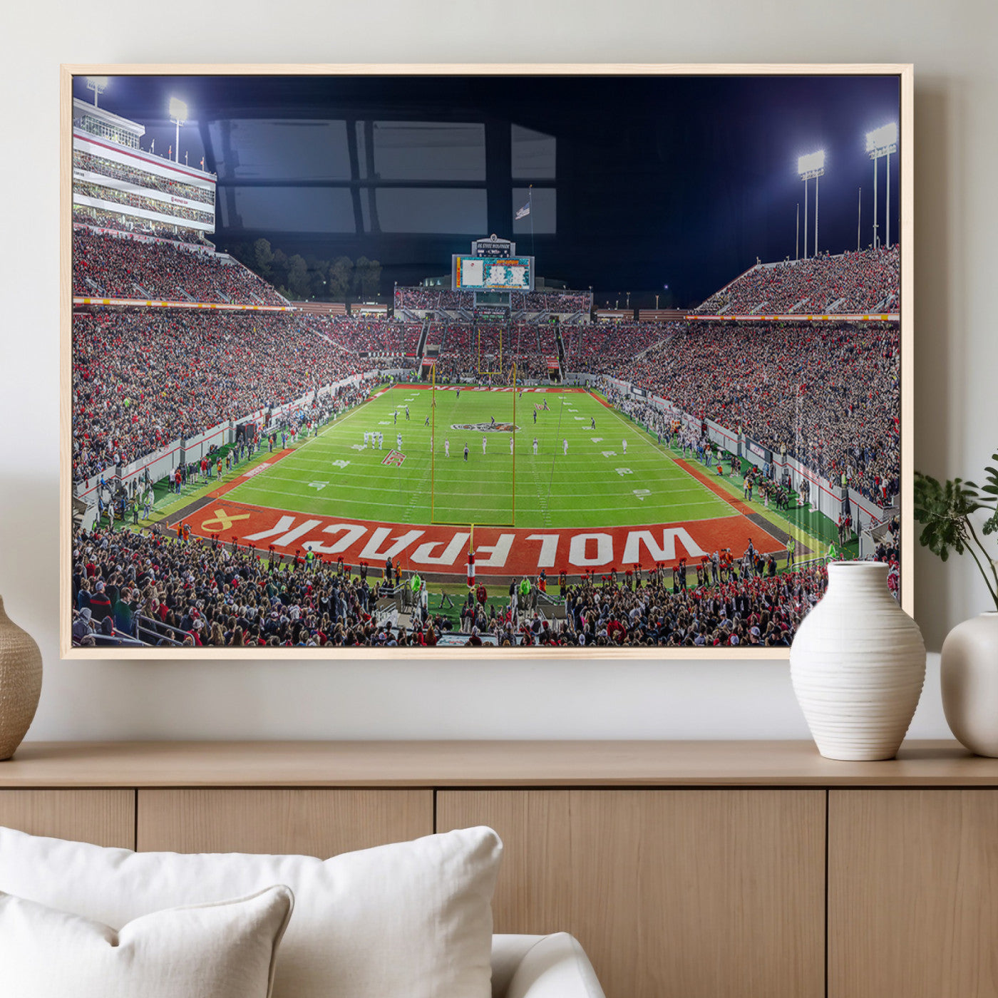 80943-MGV-FP-36X24-3P_Natural-Wolfpack Football Team Print - Raleigh Carter-Finley Stadium Wall Art Canvas Print