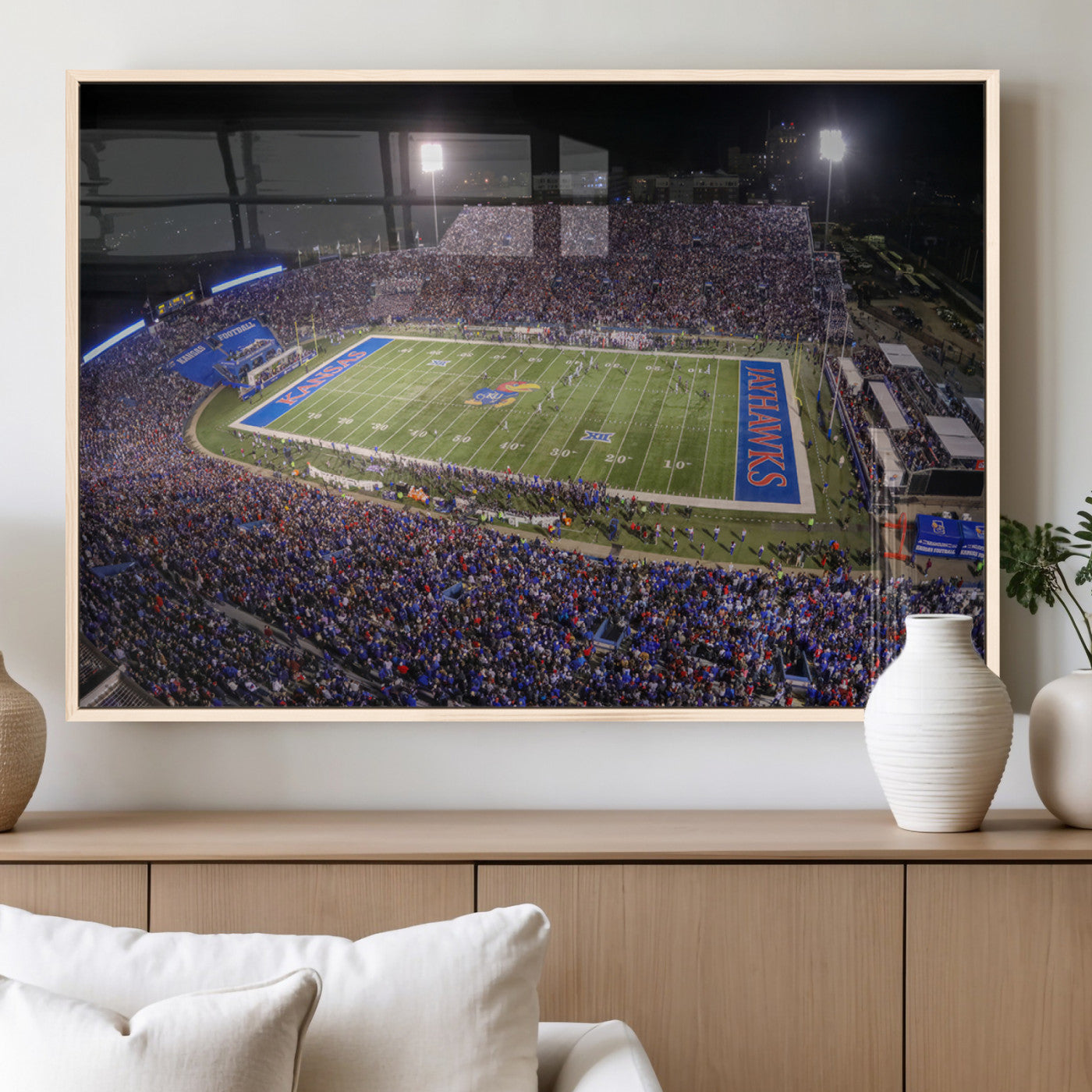 69760-MGV-FP-36X24-3P_Natural-University of Kansas Jayhawks Football Team Print - Lawrence Kansas Memorial Stadium Wall Art Canvas